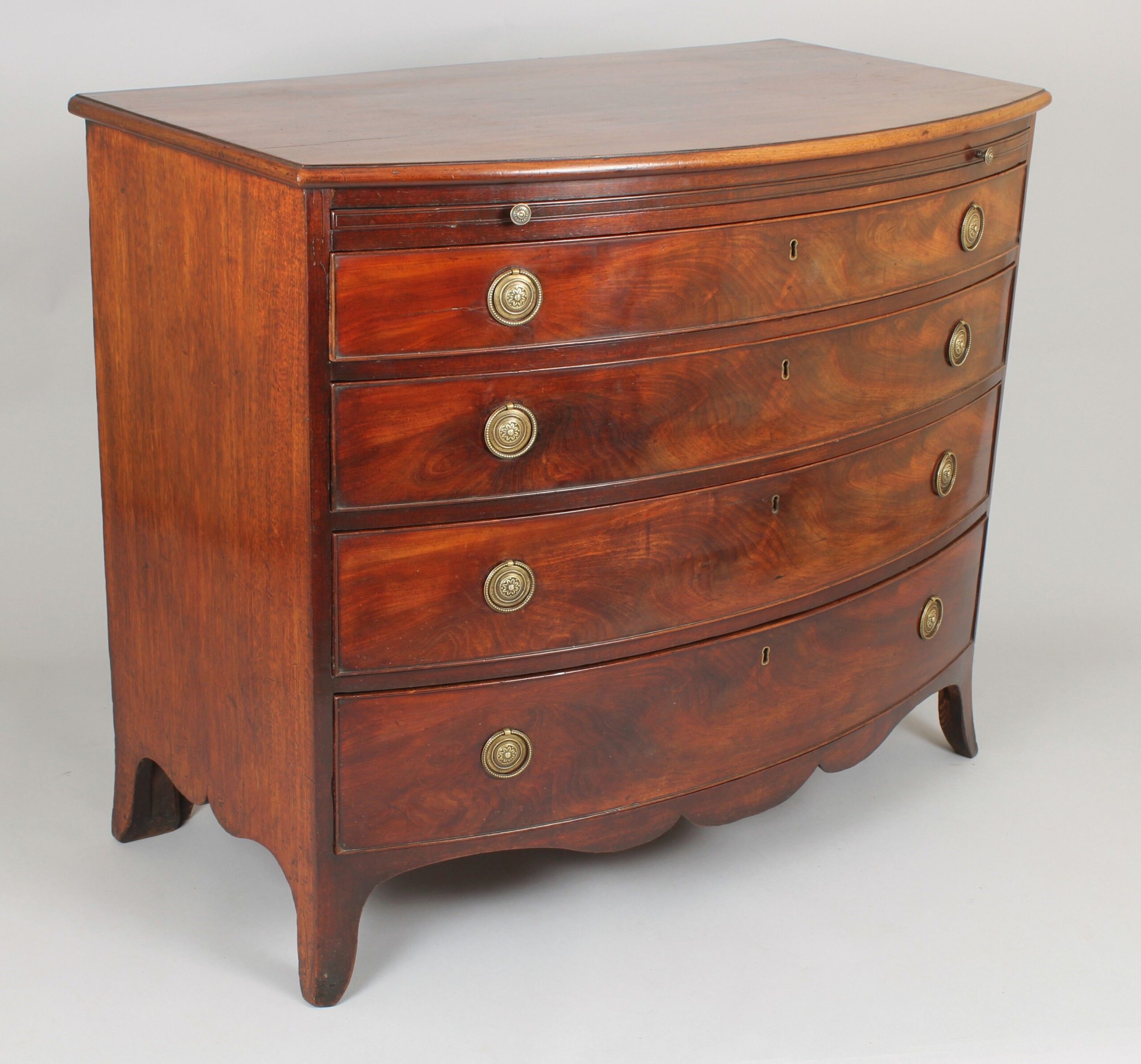 George III period mahogany bow-fronted chest-of-drawers of good rich colour