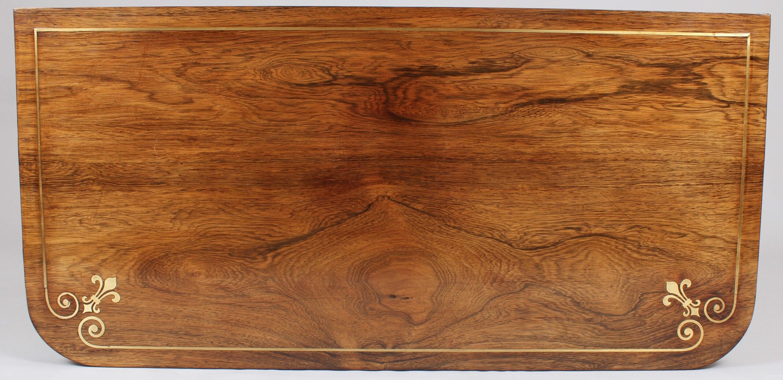 Fine quality Regency rosewood and brass inlaid card-table of mellow golden colour