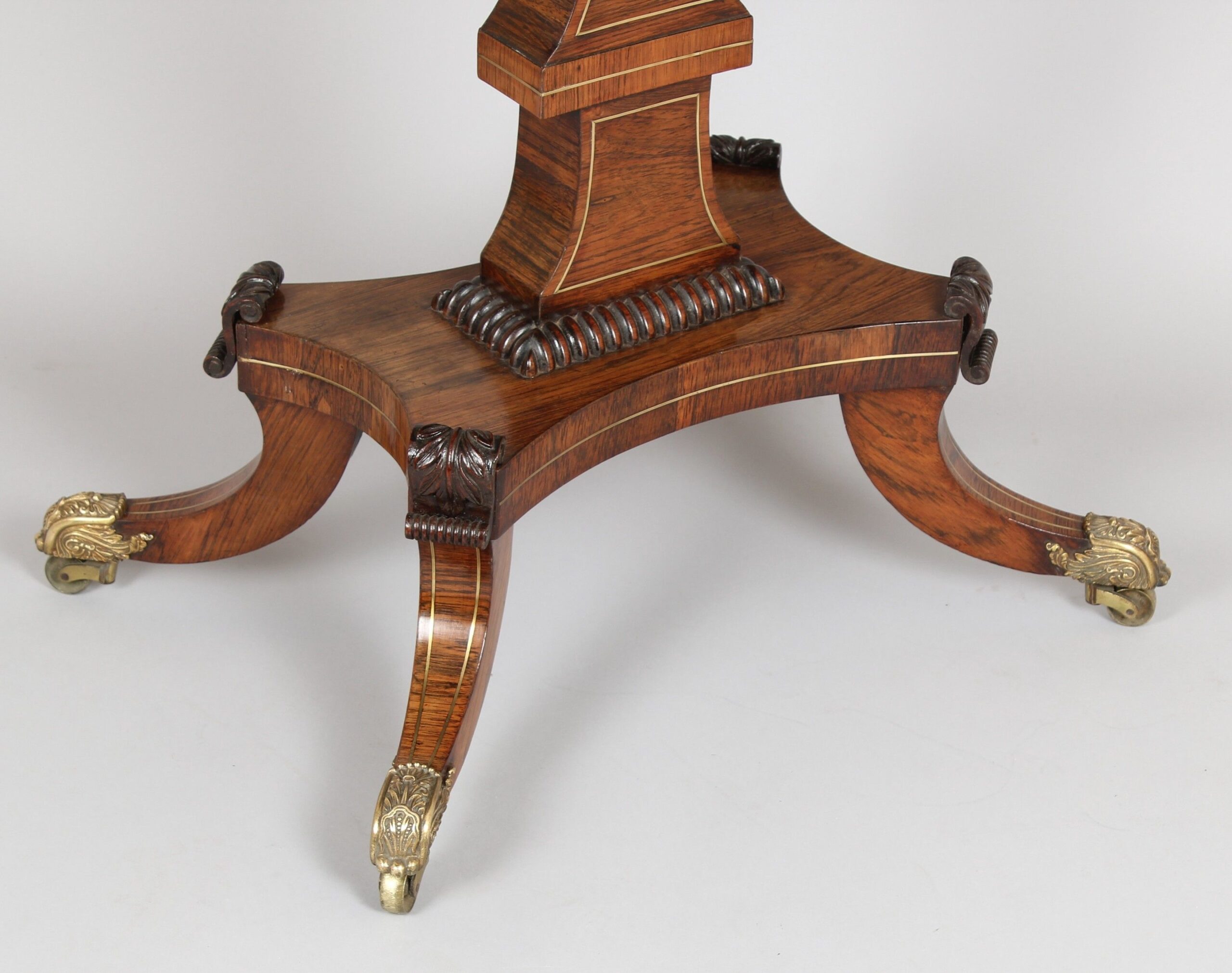 Fine quality Regency rosewood and brass inlaid card-table of mellow golden colour
