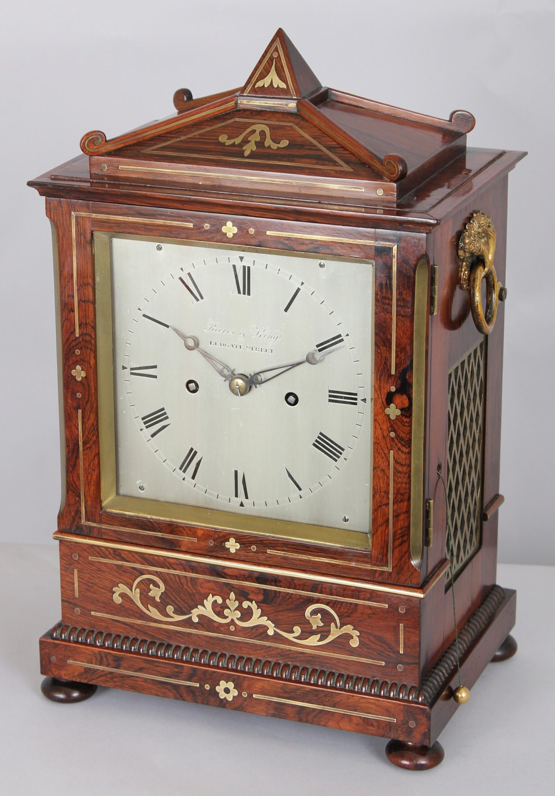 George IV period rosewood and brass-inlaid small bracket-clock