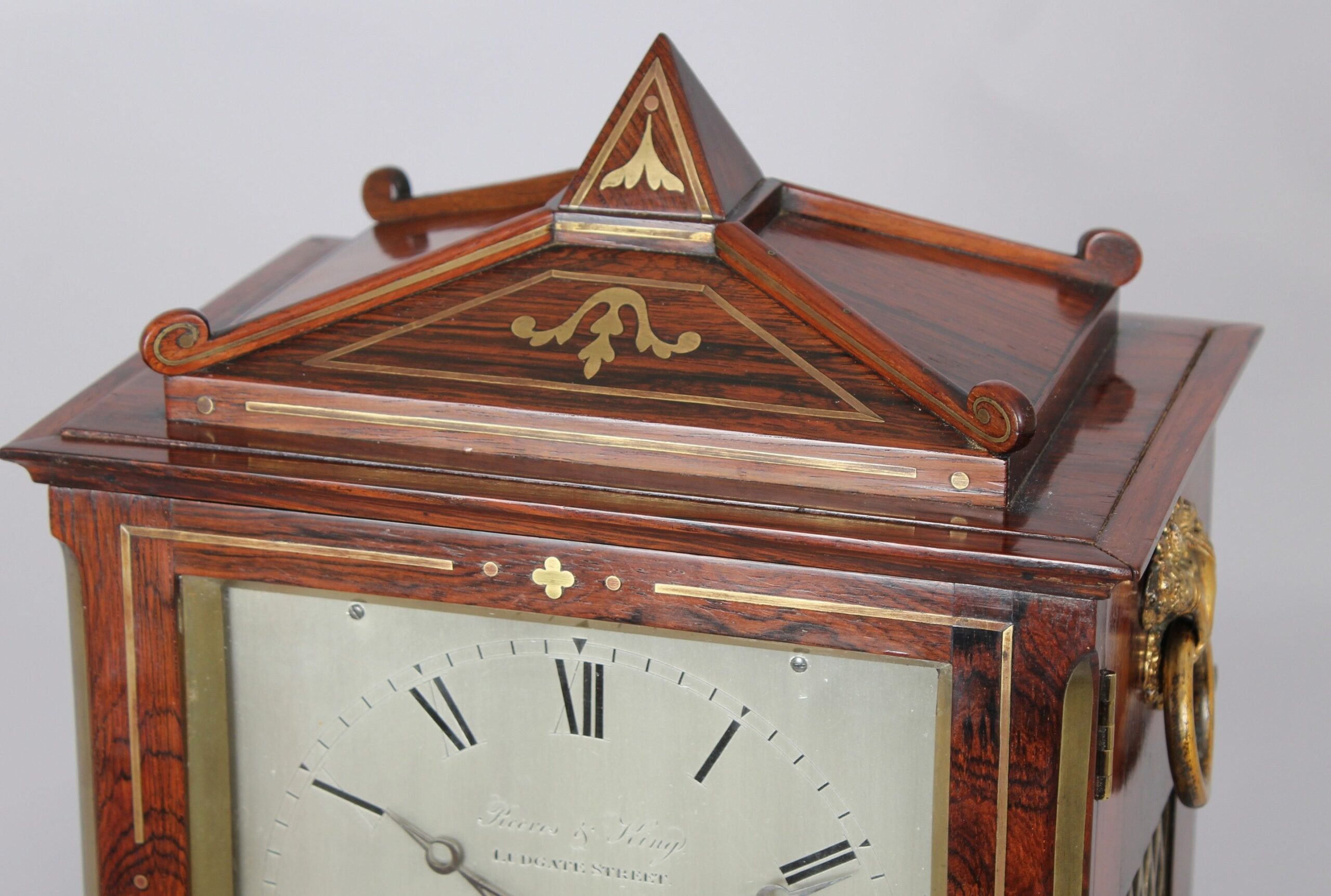 George IV period rosewood and brass-inlaid small bracket-clock