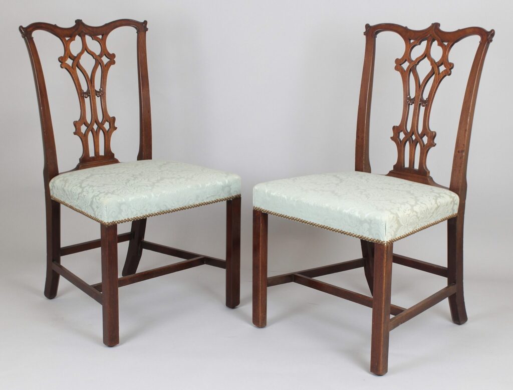 A fine pair of George III period mahogany side-chairs in the Chippendale manner