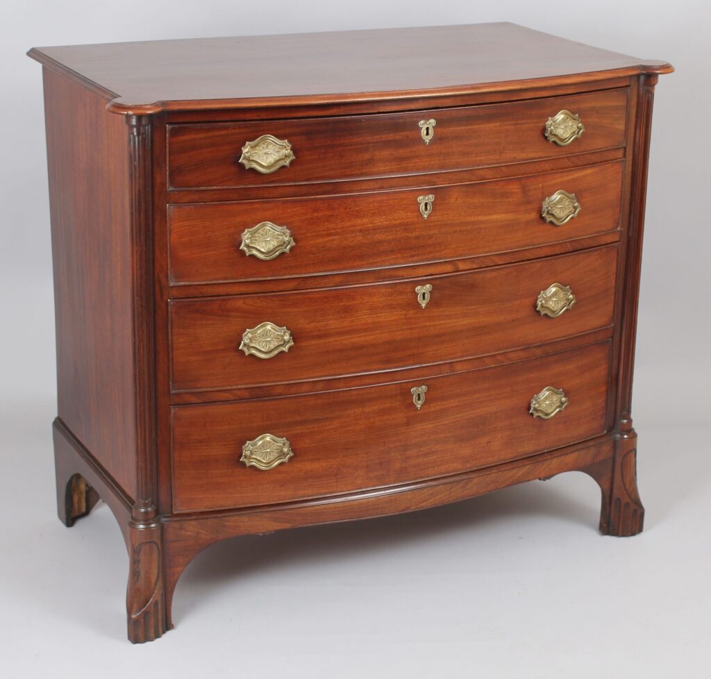 Fine and rare George III period mahogany bow-fronted chest-of-drawers of Channel Islands origin