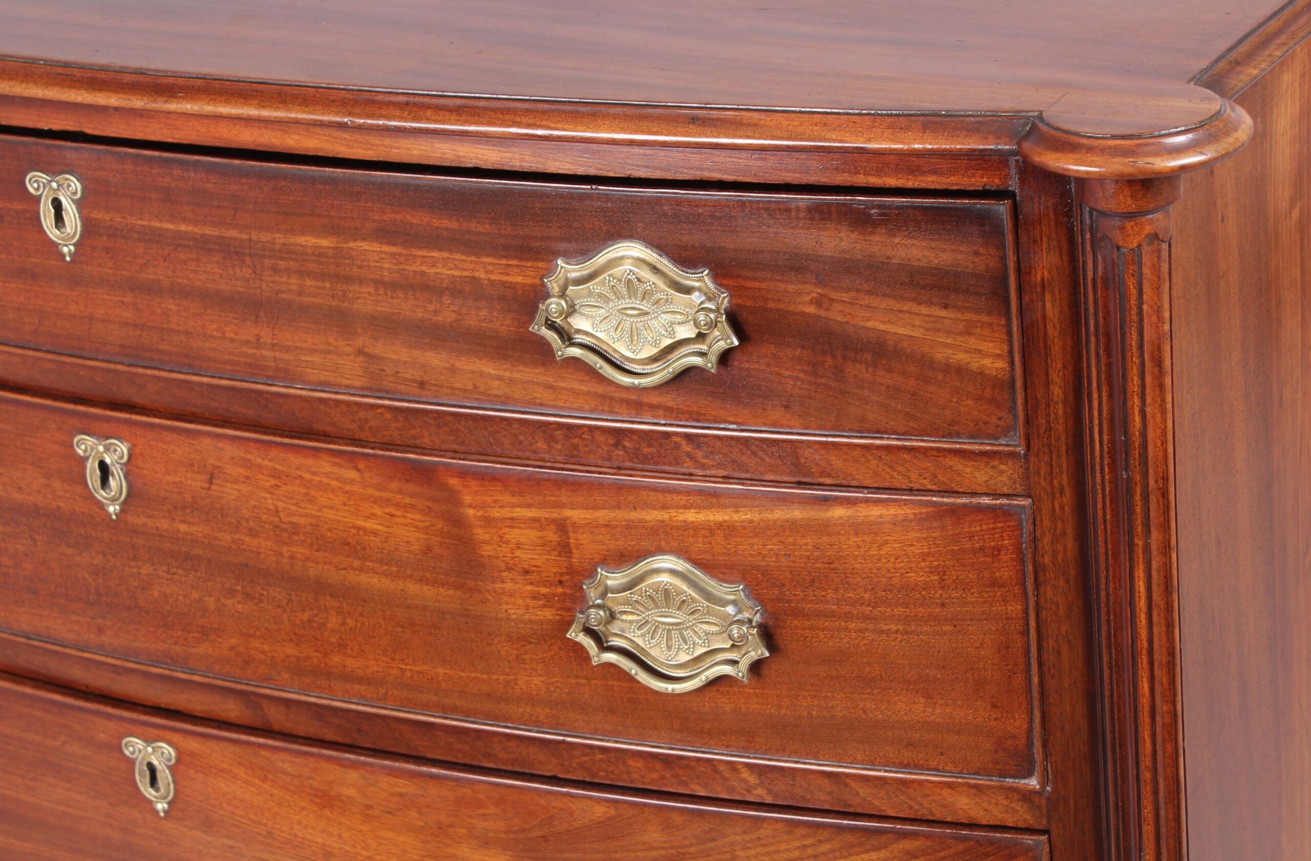 Fine and rare George III period mahogany bow-fronted chest-of-drawers of Channel Islands origin