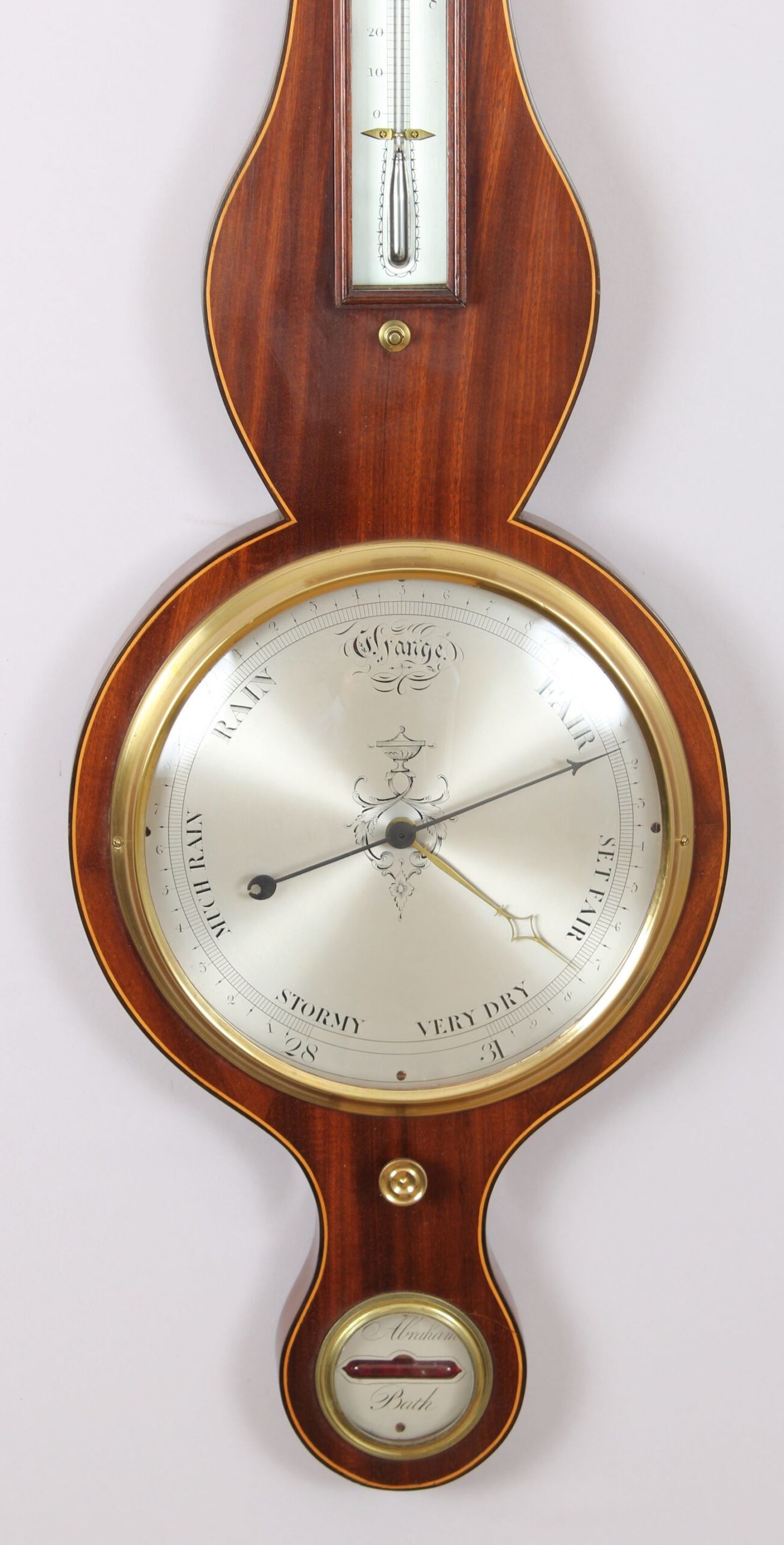 Early 19th century mahogany wheel barometer by Abraham of Bath
