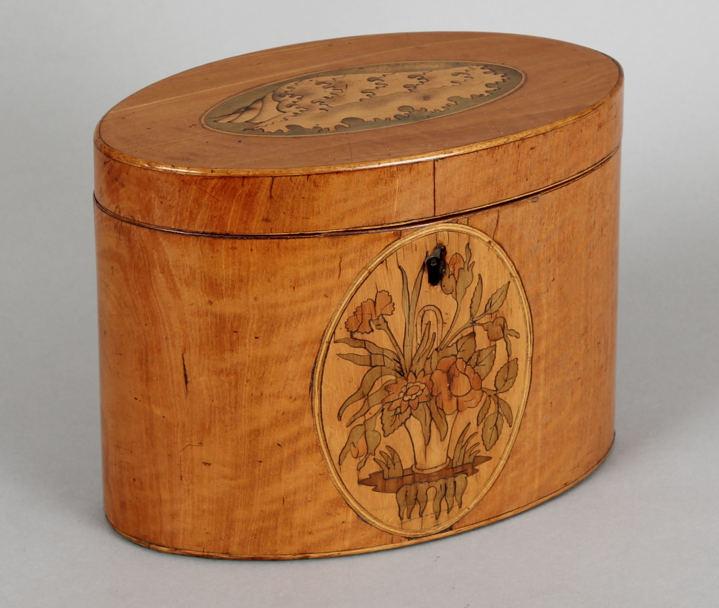 George III period satinwood oval tea caddy