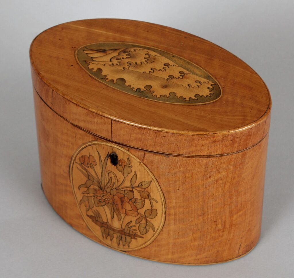 George III period satinwood oval tea caddy