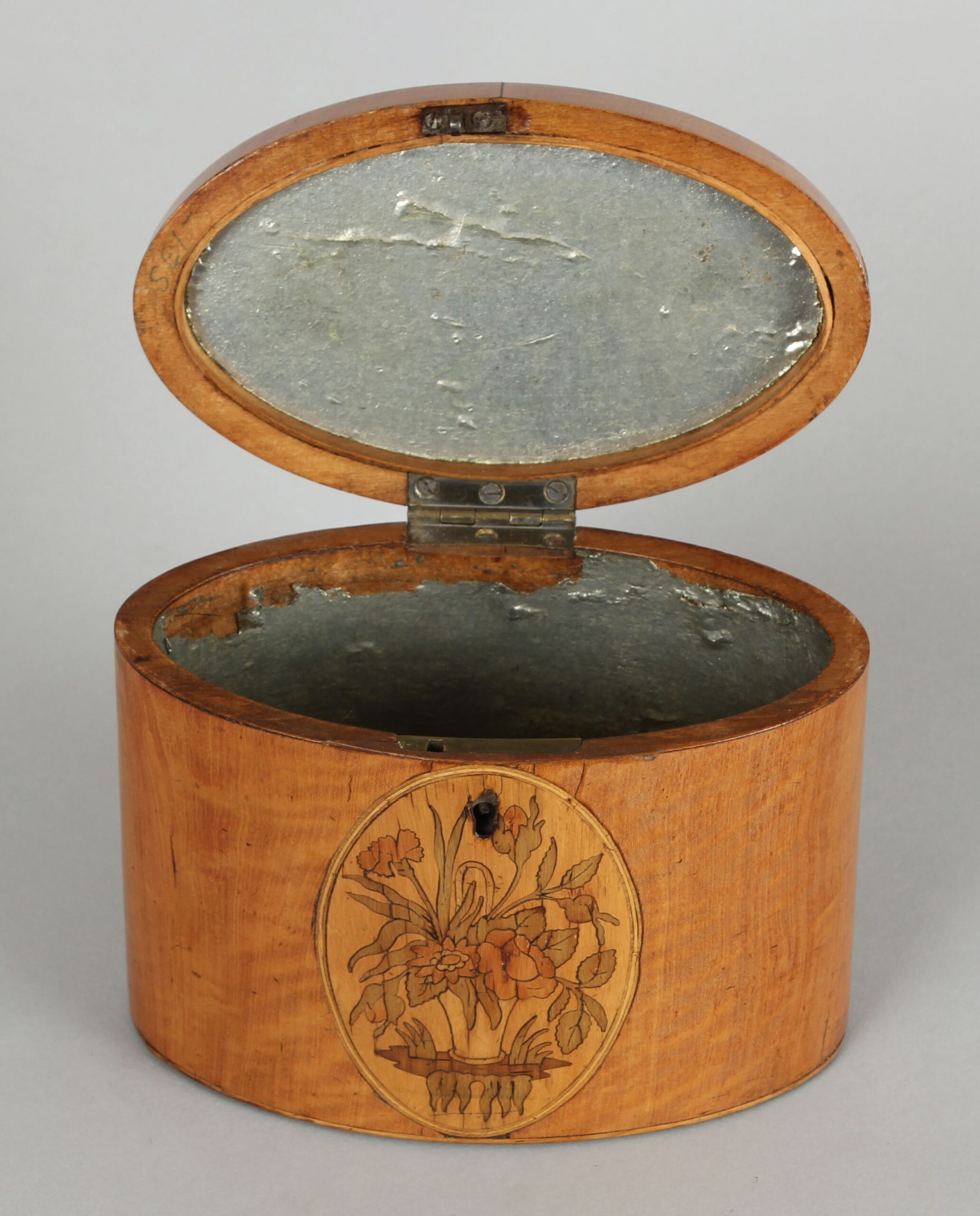 George III period satinwood oval tea caddy