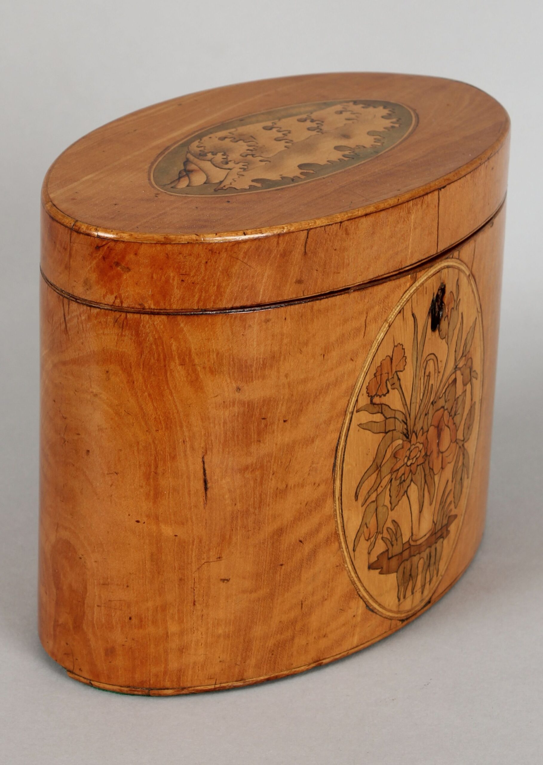 George III period satinwood oval tea caddy