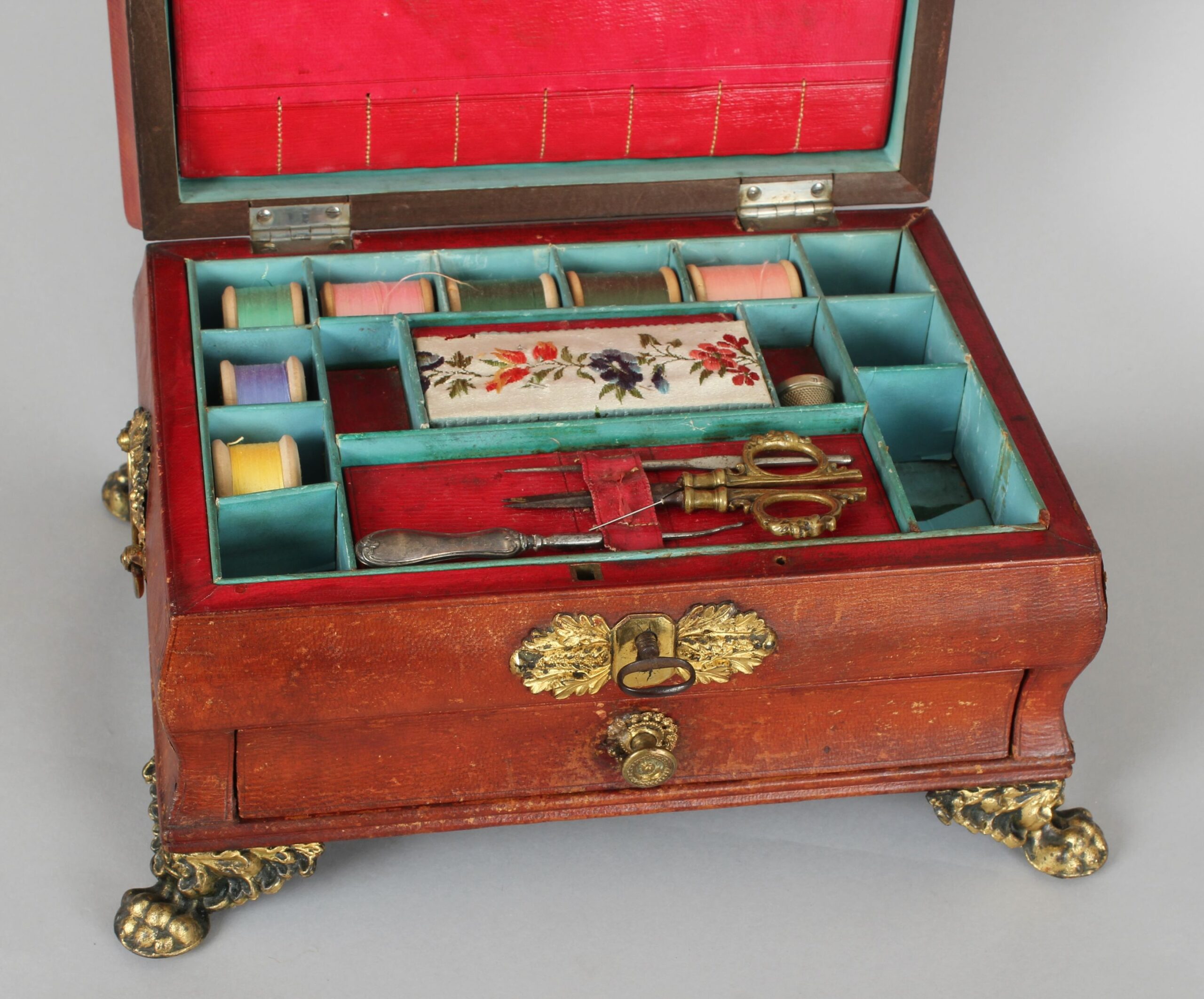 Regency period red Russian-leather work-box