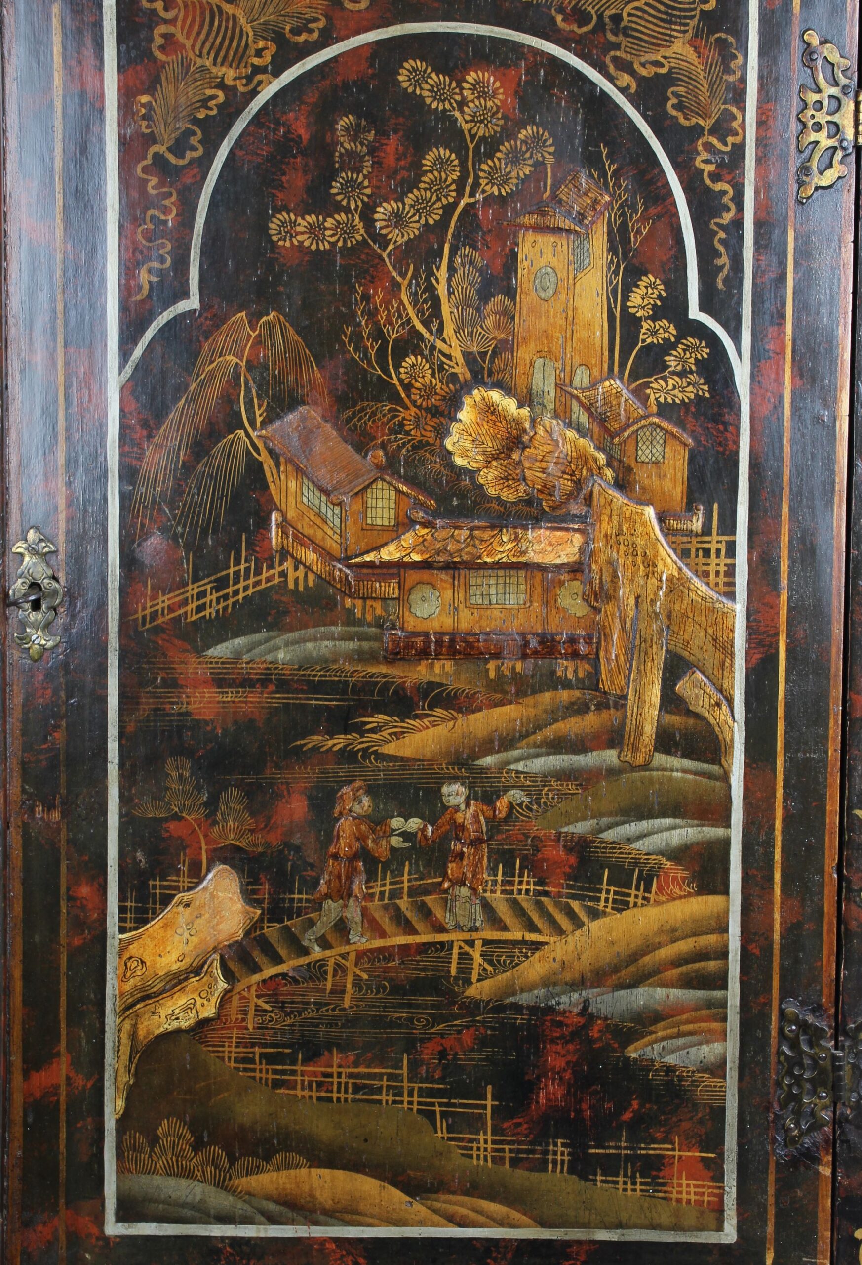 George III period japanned hanging corner-cupboard