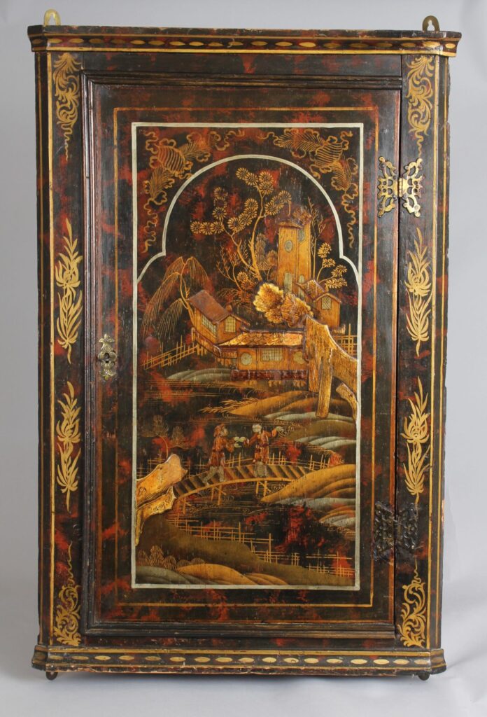 George III period japanned hanging corner-cupboard