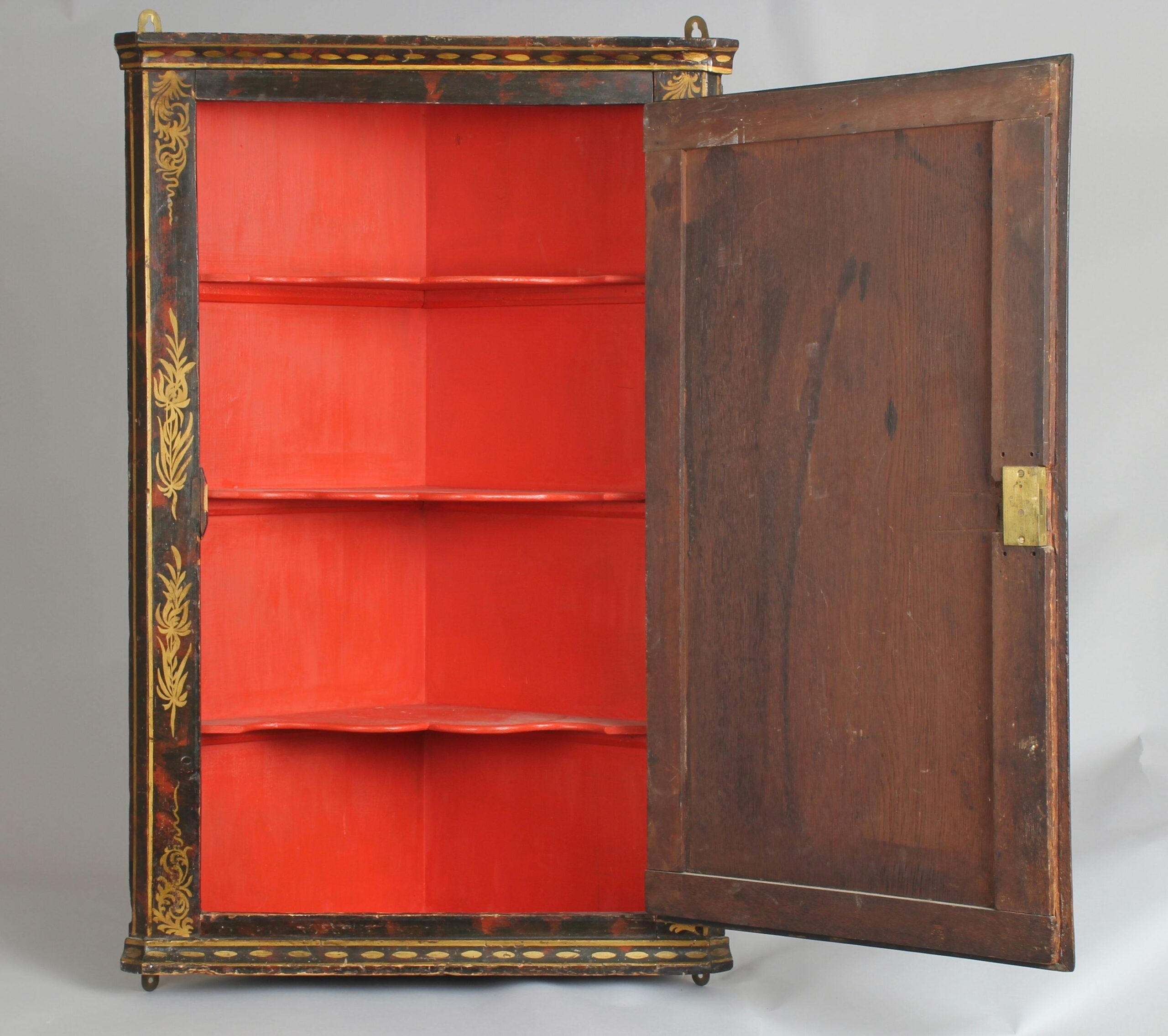 George III period japanned hanging corner-cupboard
