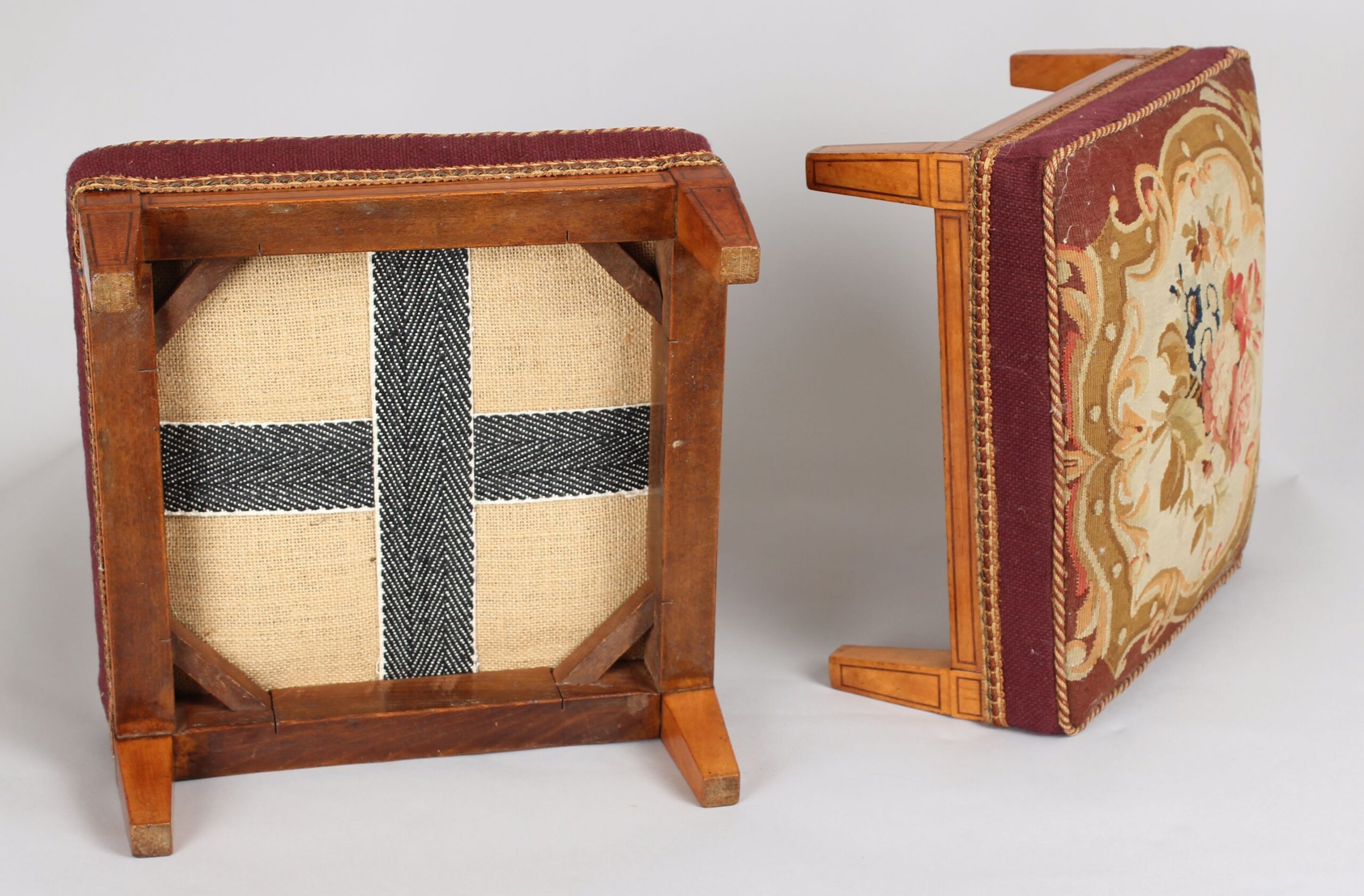 Pair of late George III period satin-birch foot-stools