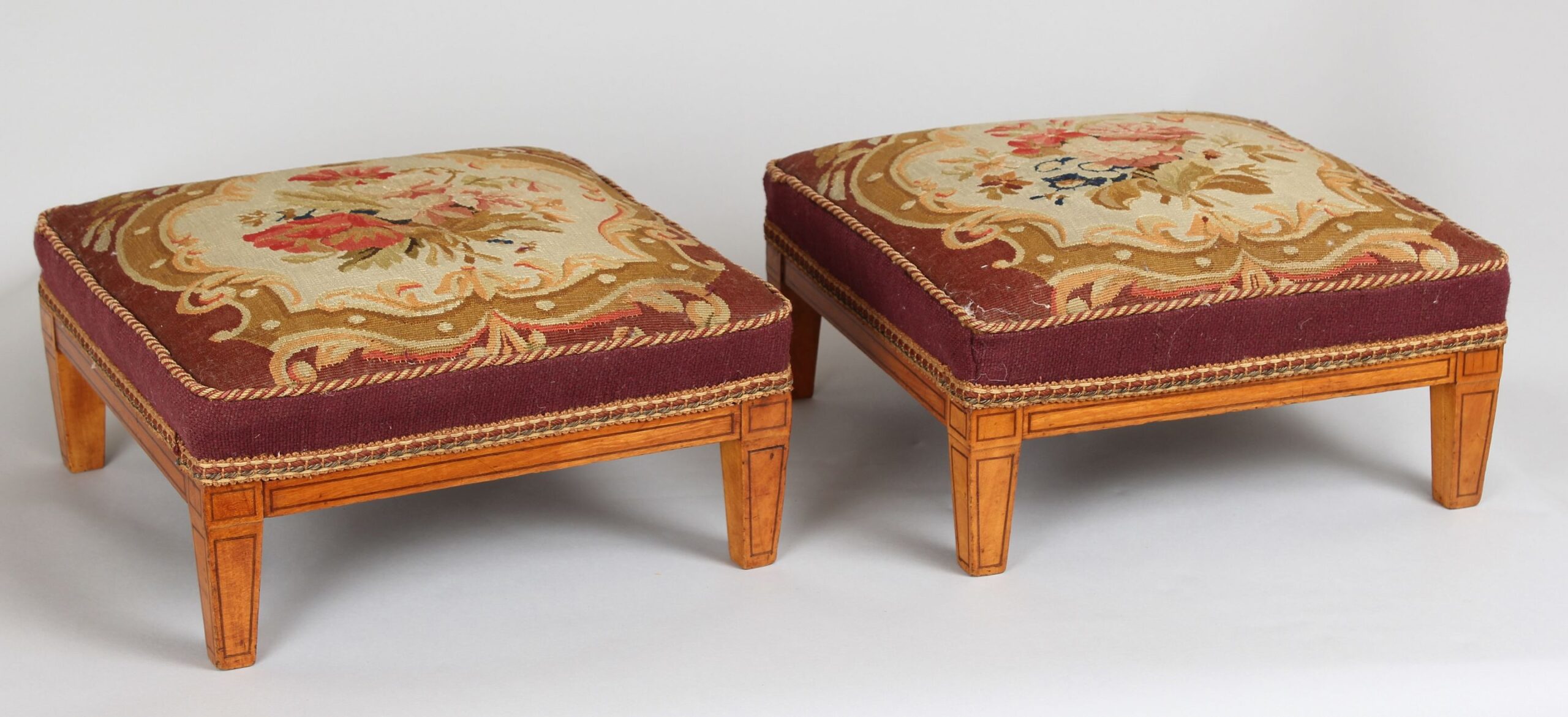 Pair of late George III period satin-birch foot-stools