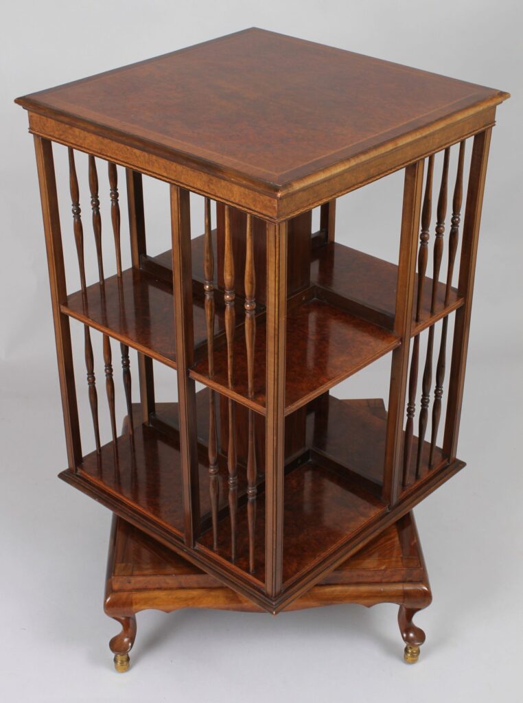 High quality 1920s burr-walnut revolving bookcase
