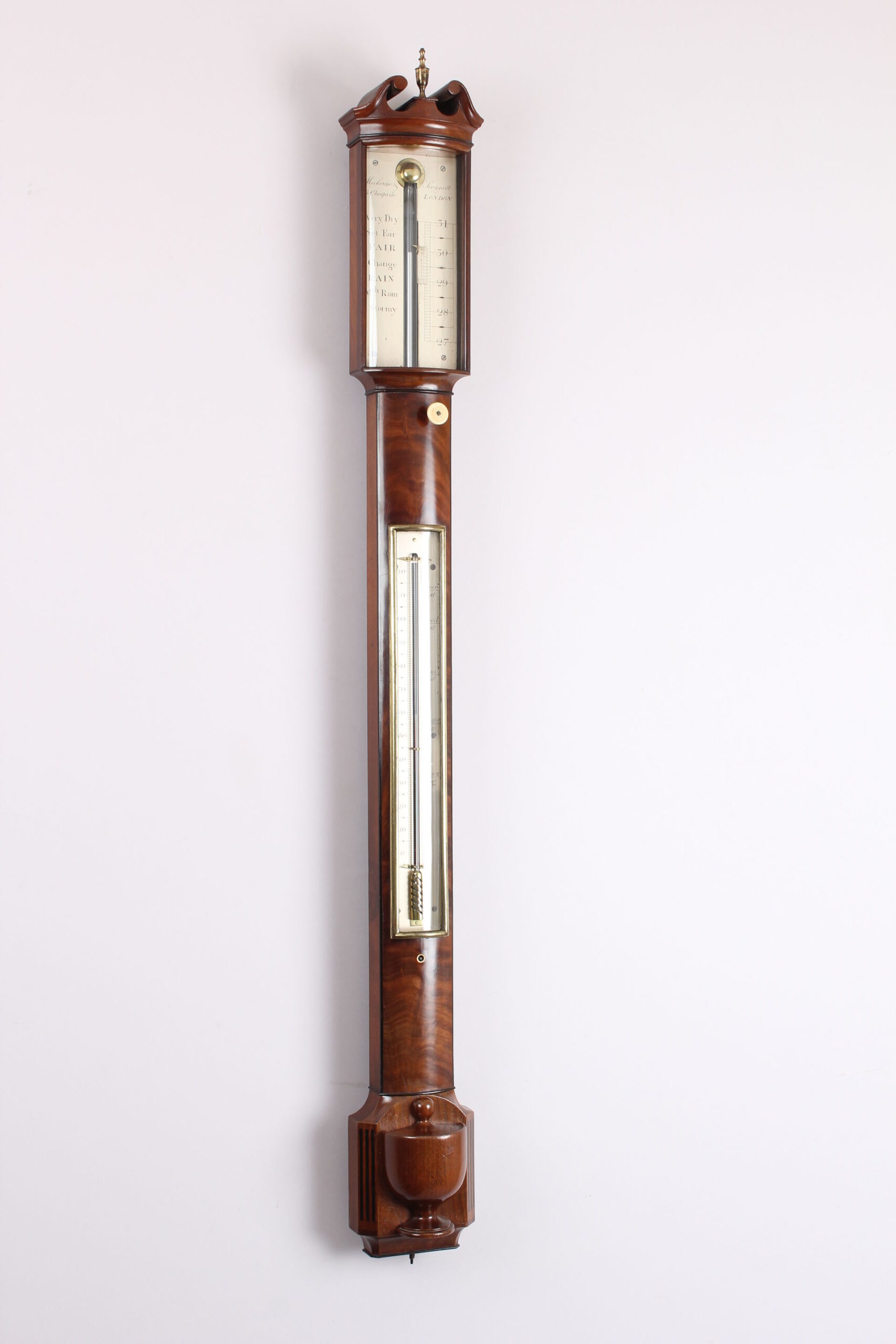 Very fine mahogany bow-fronted stick barometer