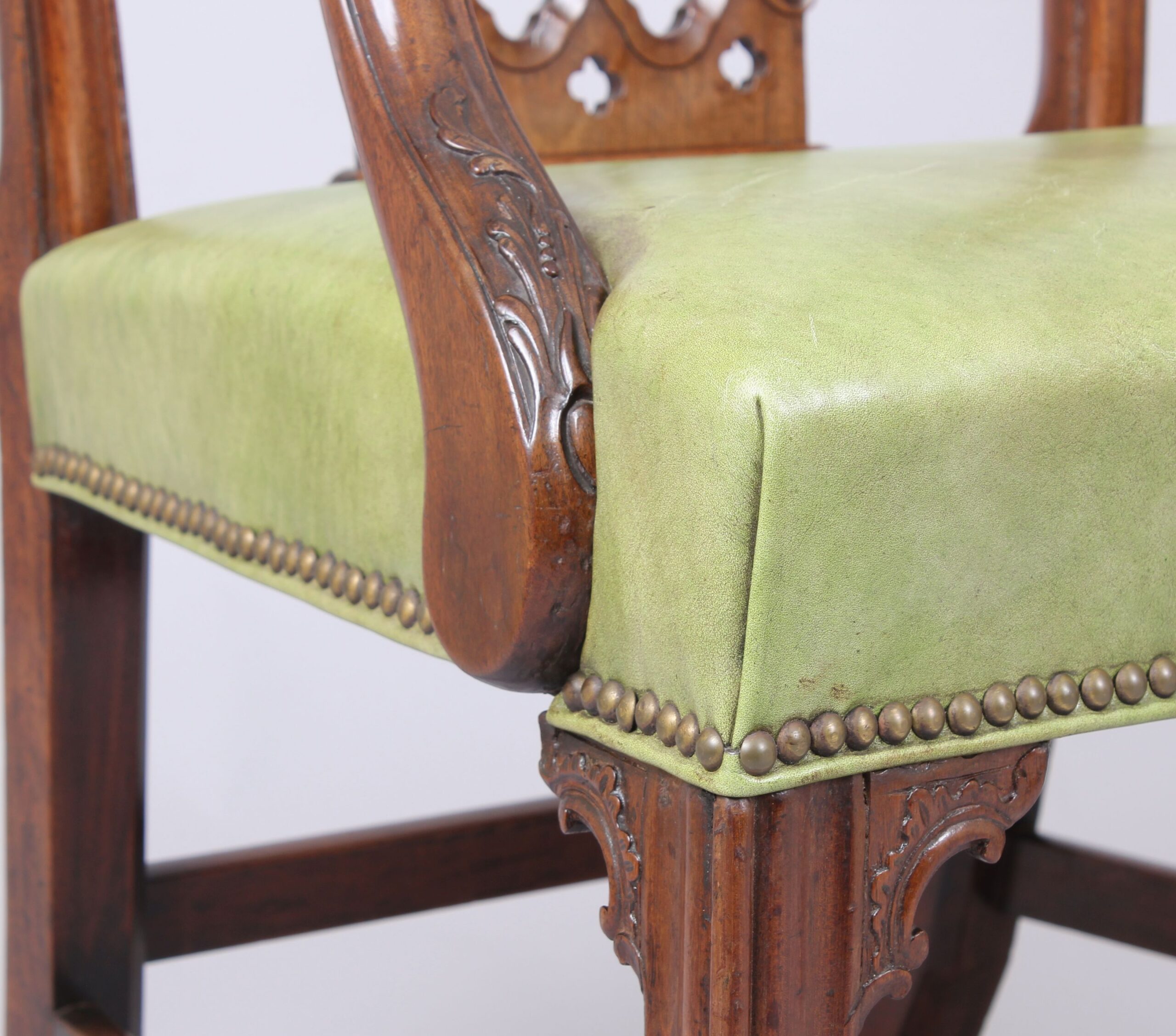 Pair of fine quality George III period mahogany elbow-chairs in the Chippendale manner