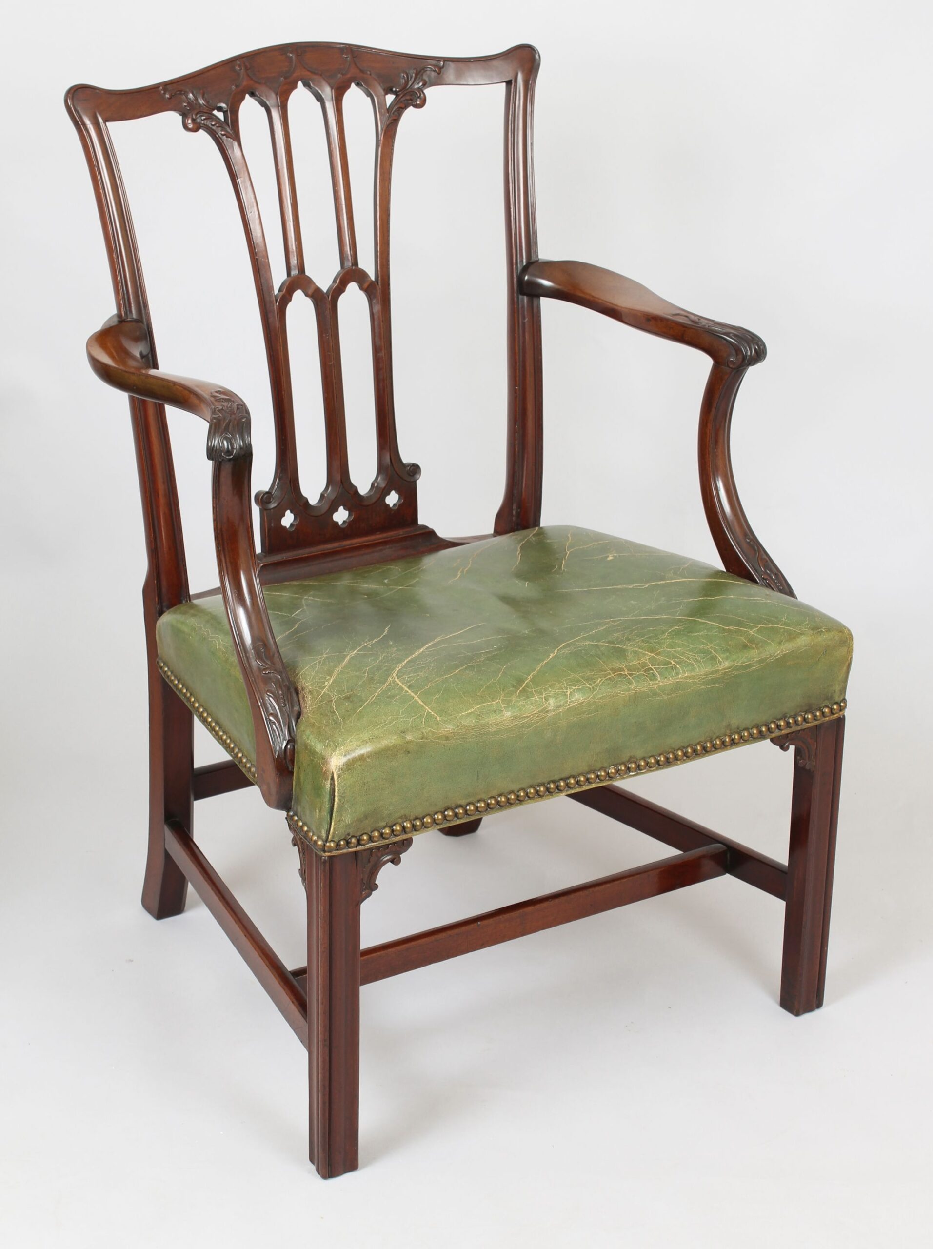 Pair of fine quality George III period mahogany elbow-chairs in the Chippendale manner