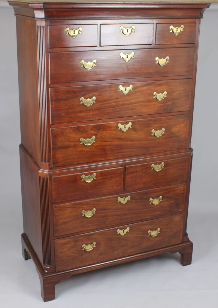 George II period ‘red walnut’ chest on chest of fine quality and rich patina