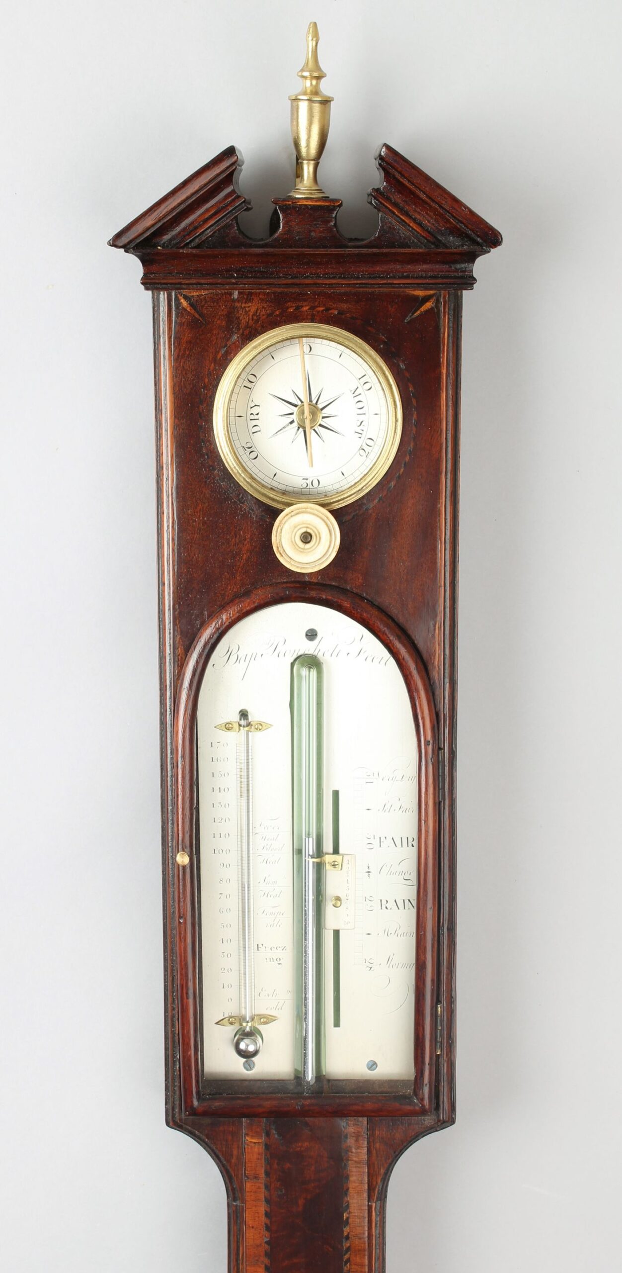A George III period mahogany stick barometer by Baptista Ronchetti of London