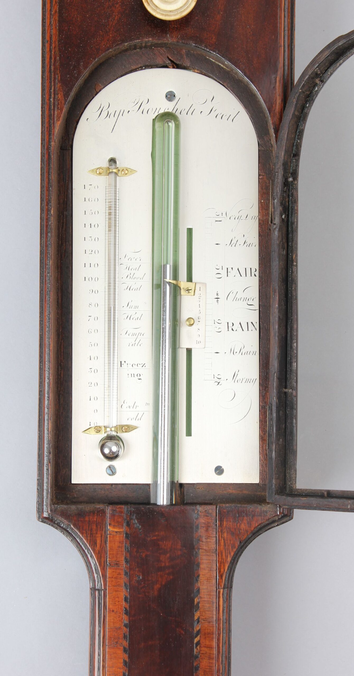 A George III period mahogany stick barometer by Baptista Ronchetti of London