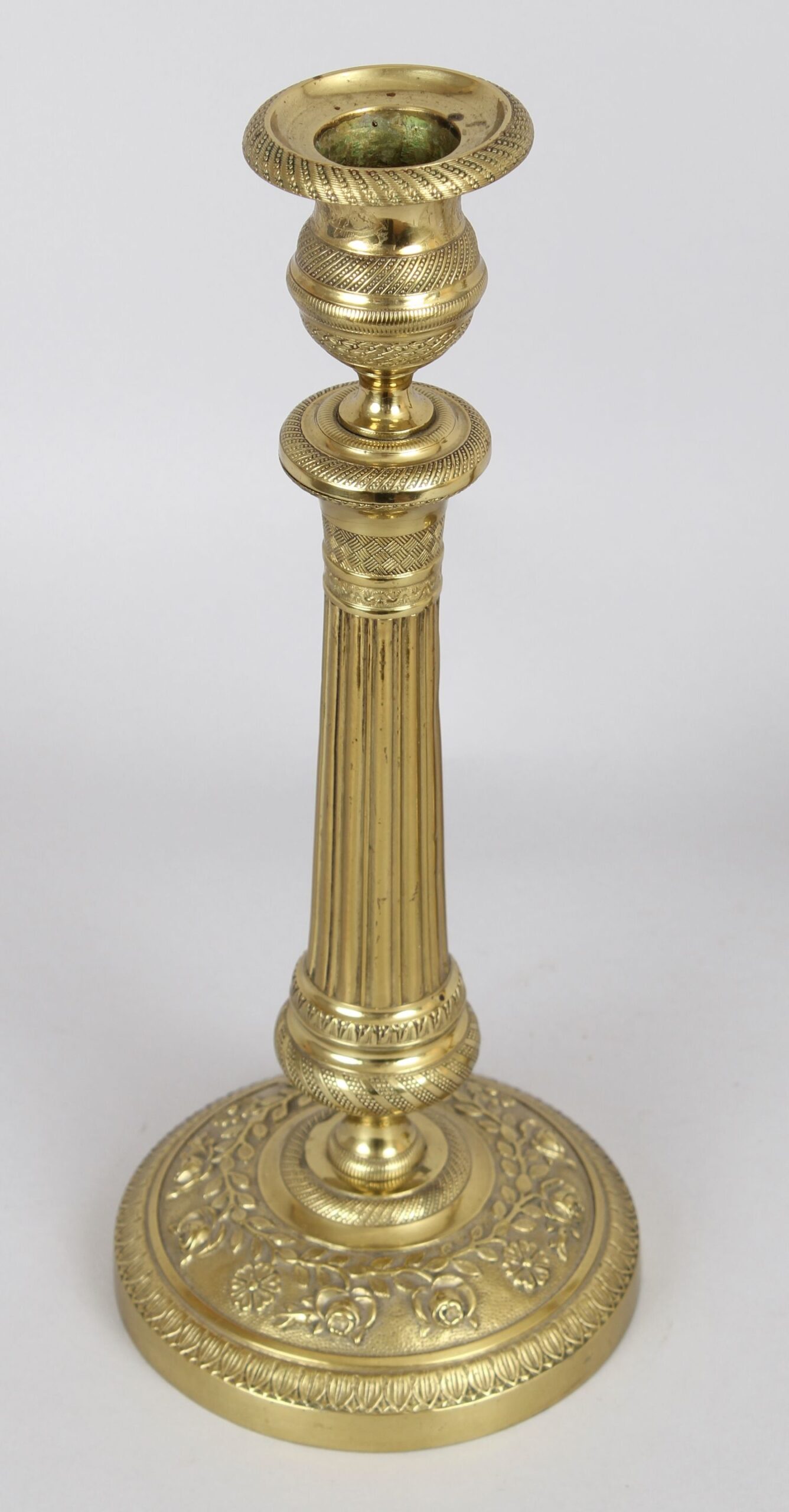 Pair of French brass candlesticks of fine quality and detail.