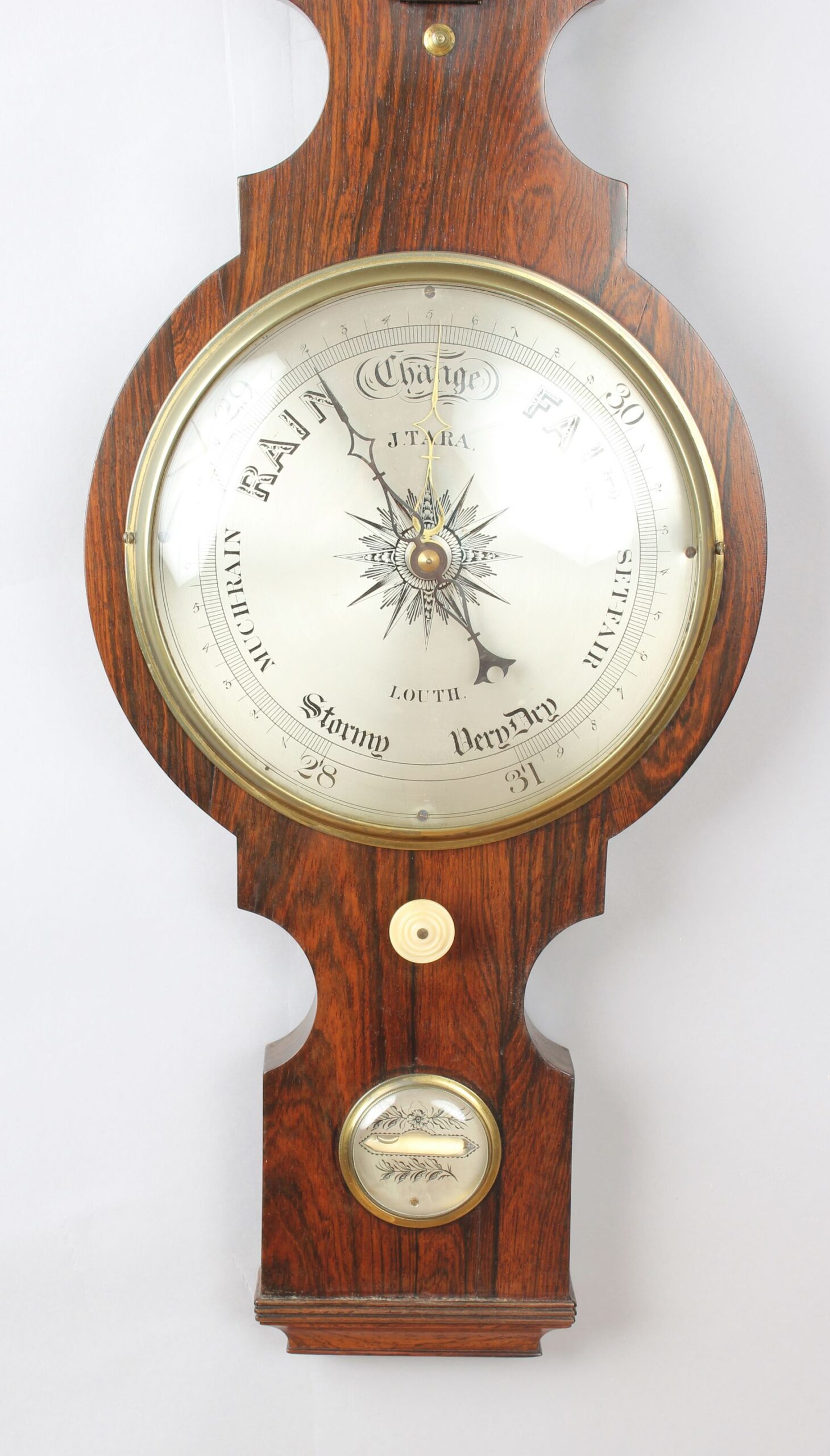 19th century rosewood wheel barometer by J Tara