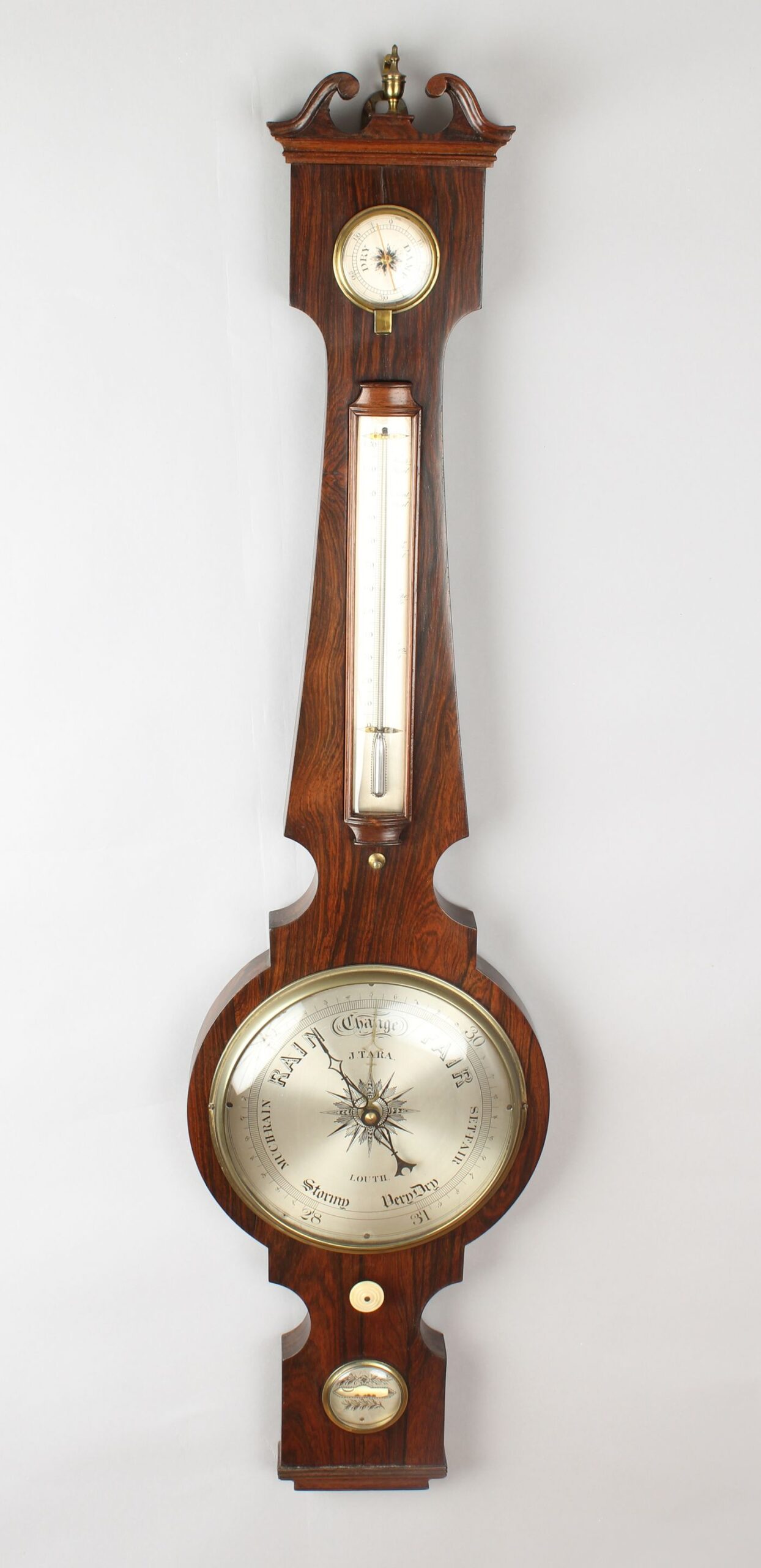 19th century rosewood wheel barometer by J Tara