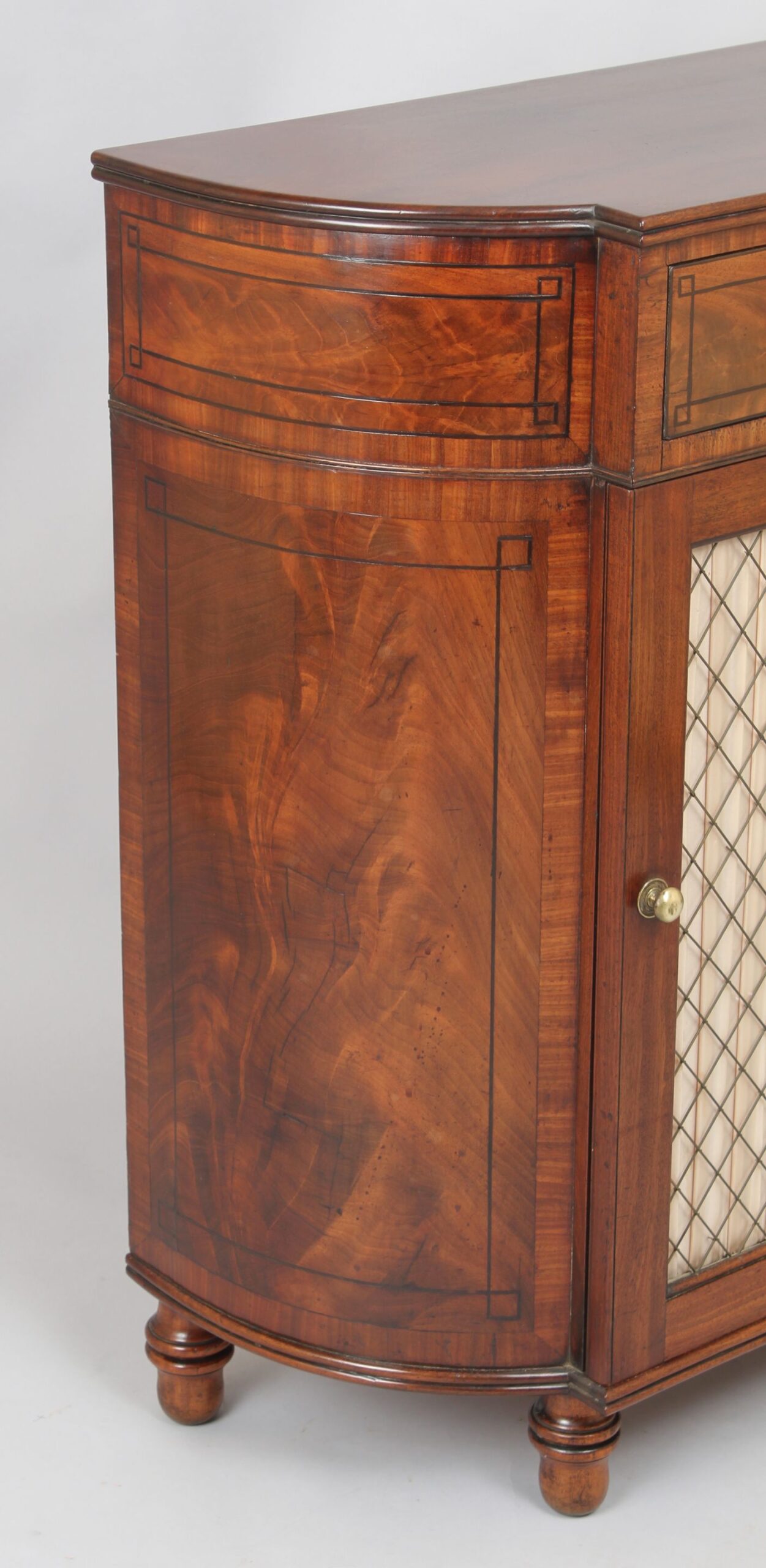 Fine George IV period mahogany bow-ended chiffonier of unusually small proportions