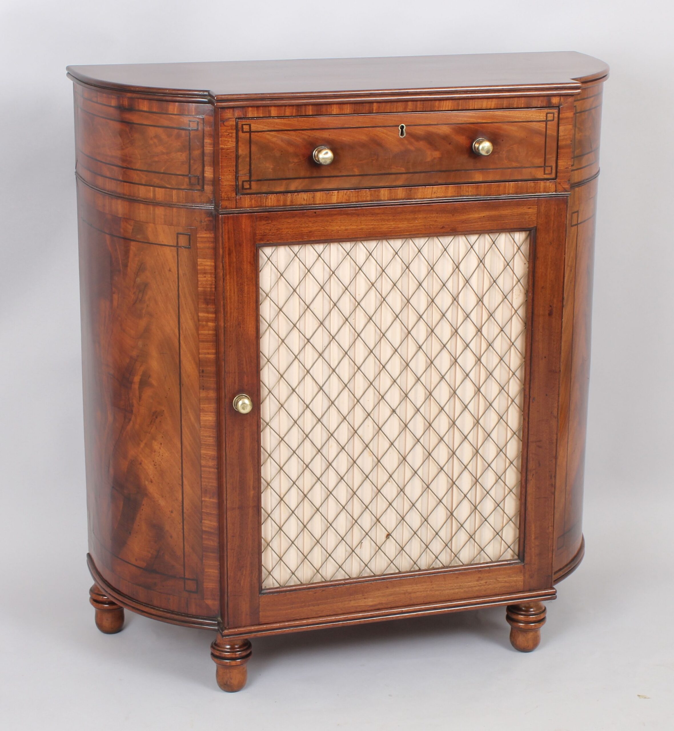 Fine George IV period mahogany bow-ended chiffonier of unusually small proportions