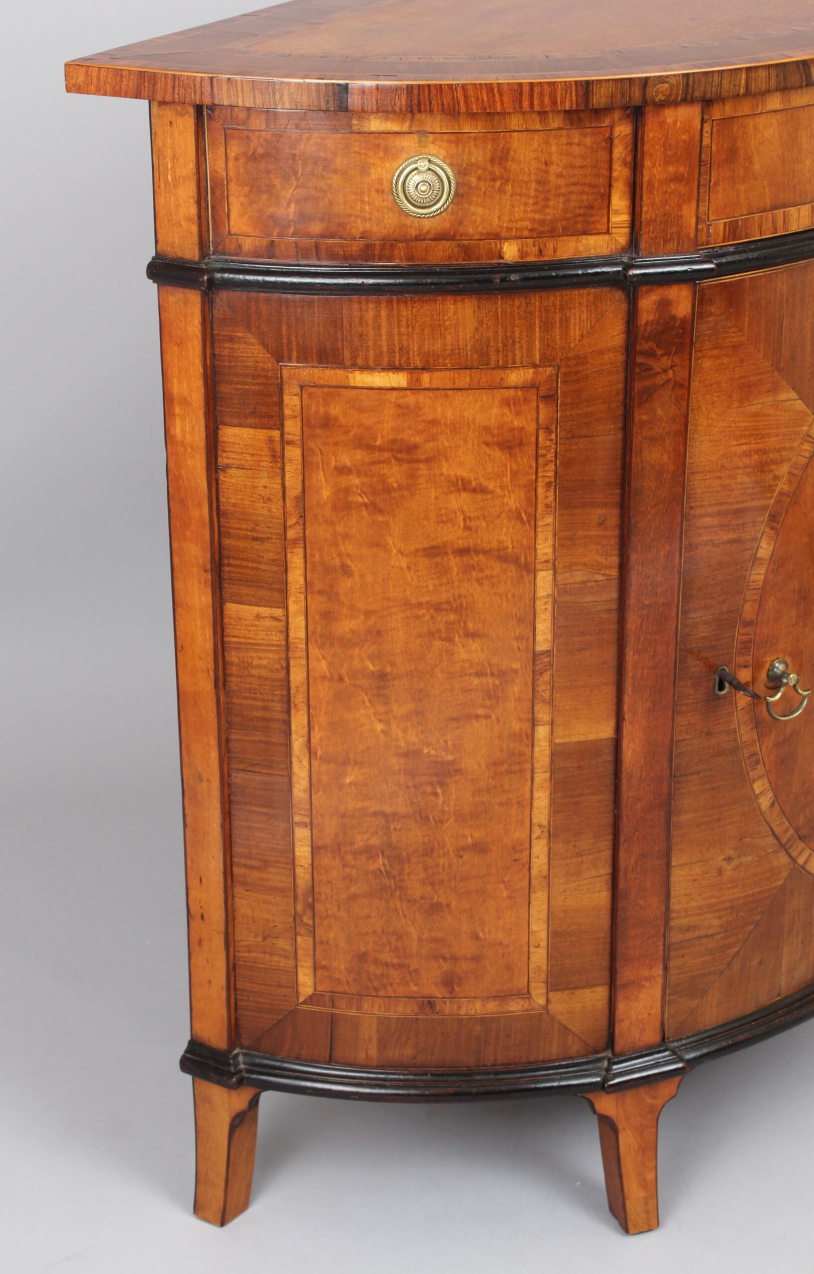 Fine George III period small semi-circular satinwood side-cabinet