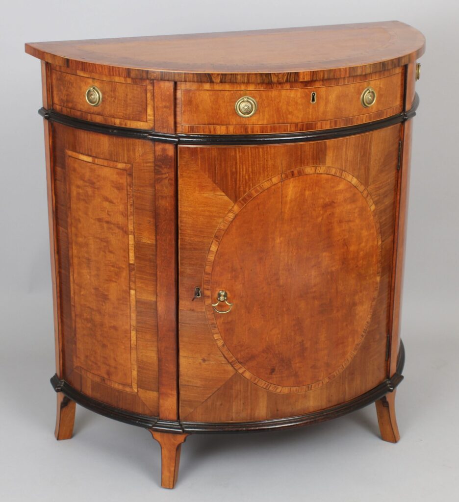 Fine George III period small semi-circular satinwood side-cabinet