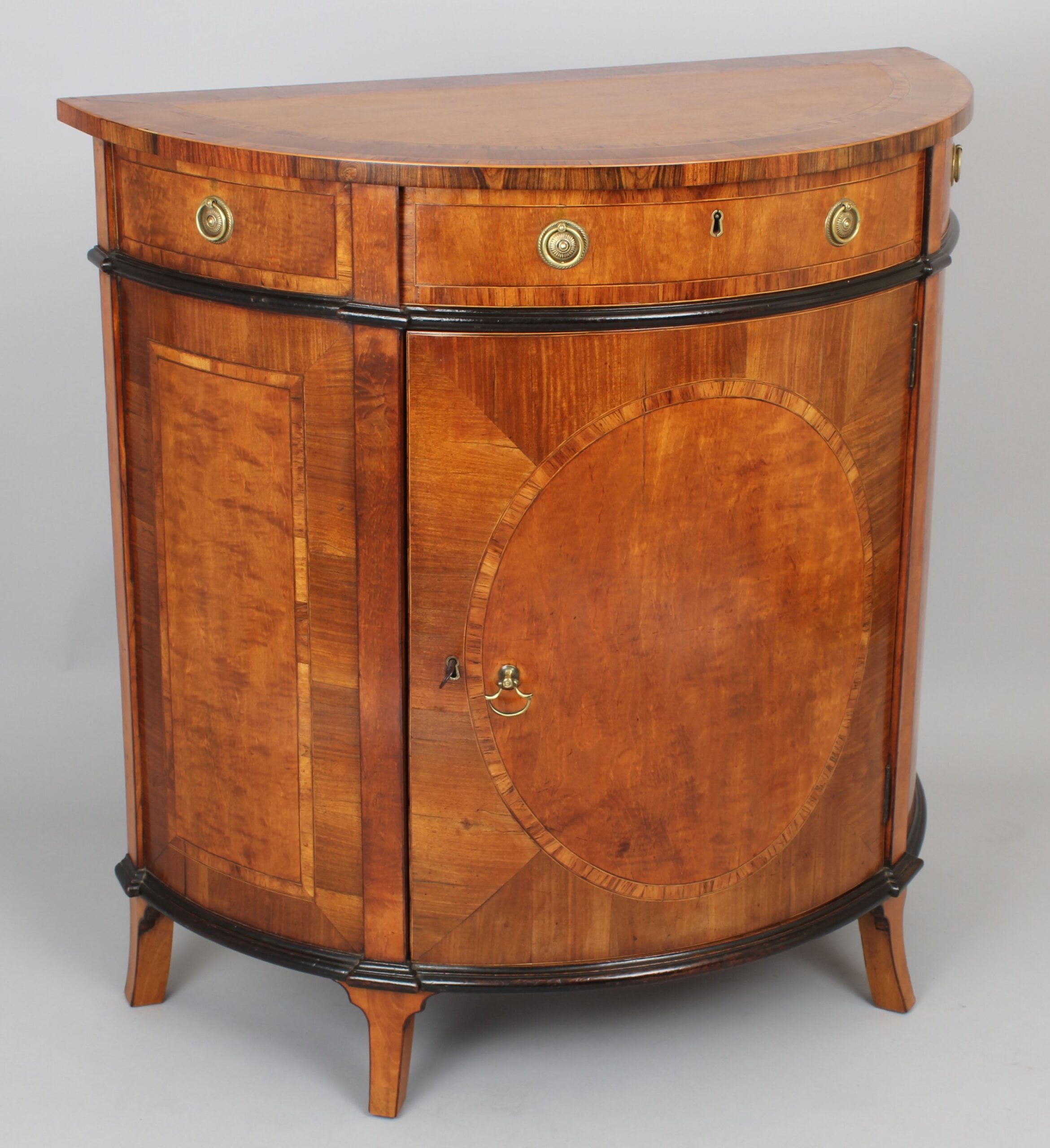 Fine George III period small semi-circular satinwood side-cabinet