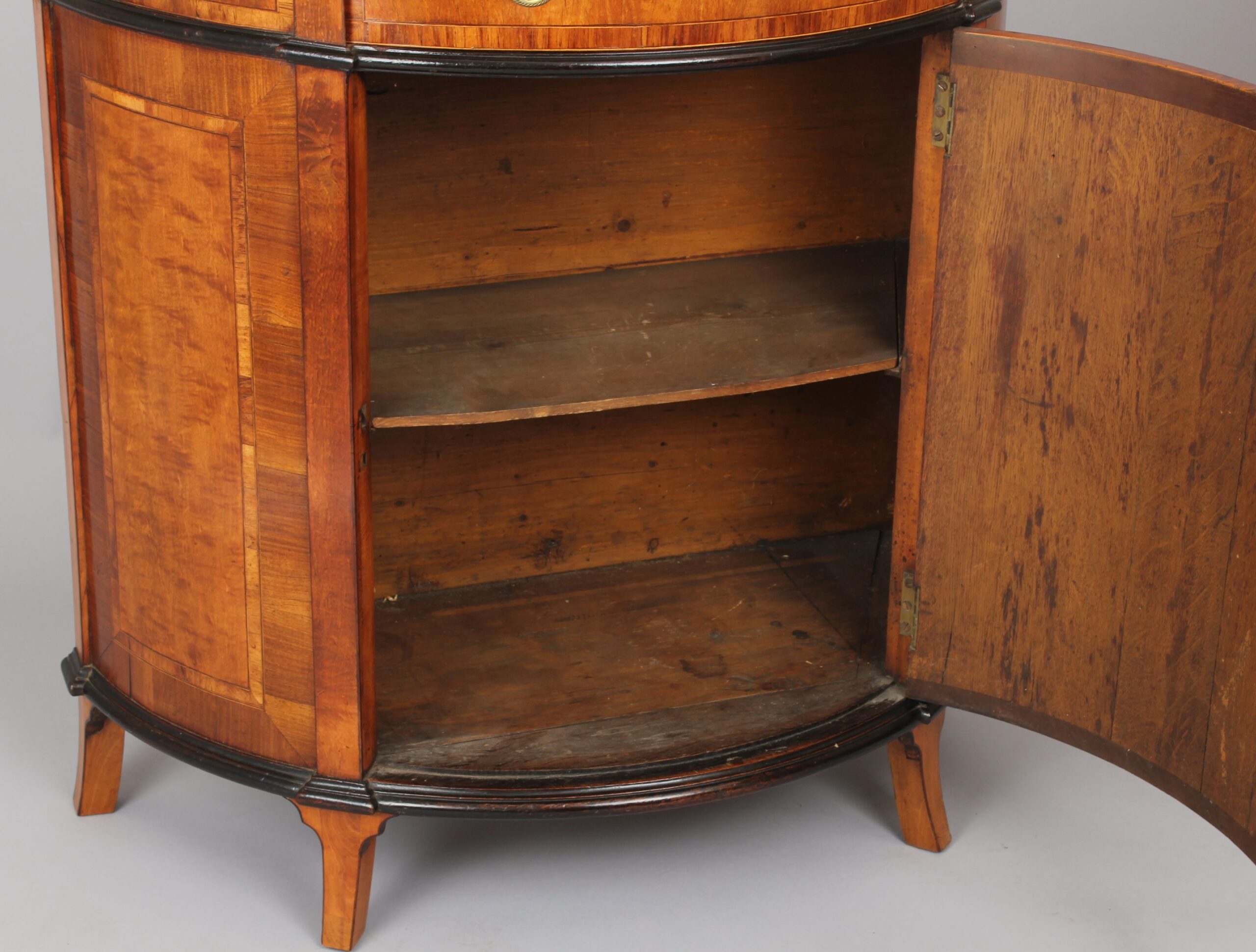 Fine George III period small semi-circular satinwood side-cabinet