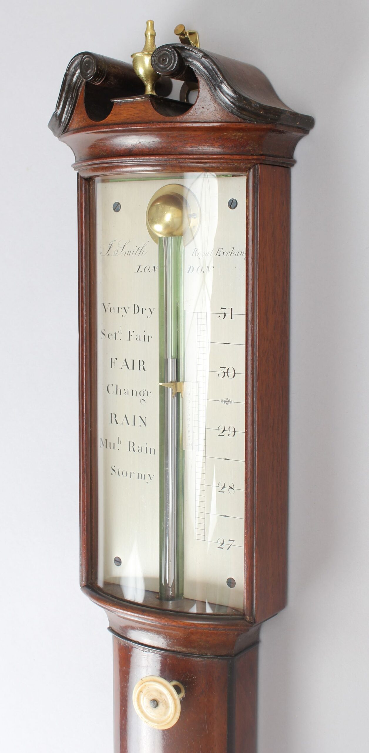 Fine early 19th century mahogany bow-fronted stick barometer by J Smith