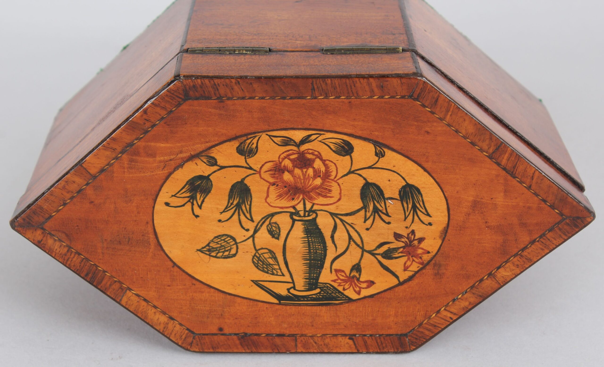 George III satinwood hexagonal tea caddy