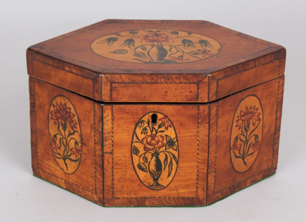 George III satinwood hexagonal tea caddy