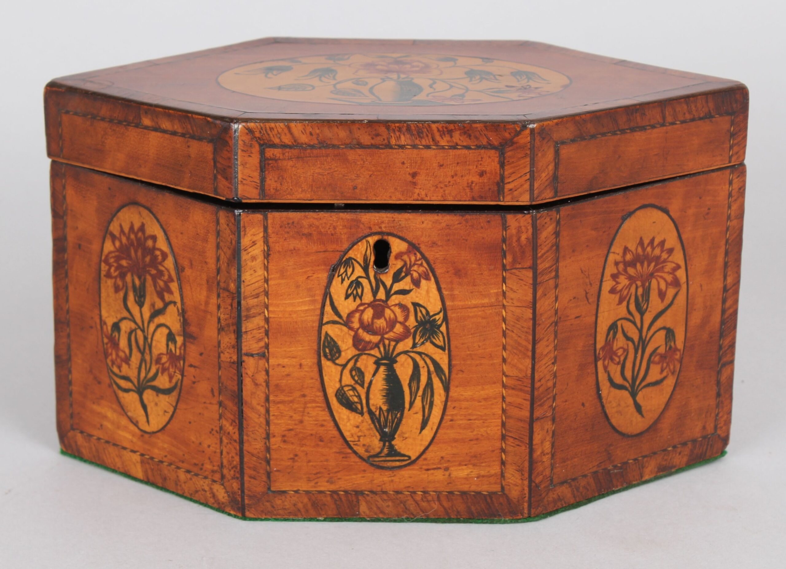 George III satinwood hexagonal tea caddy