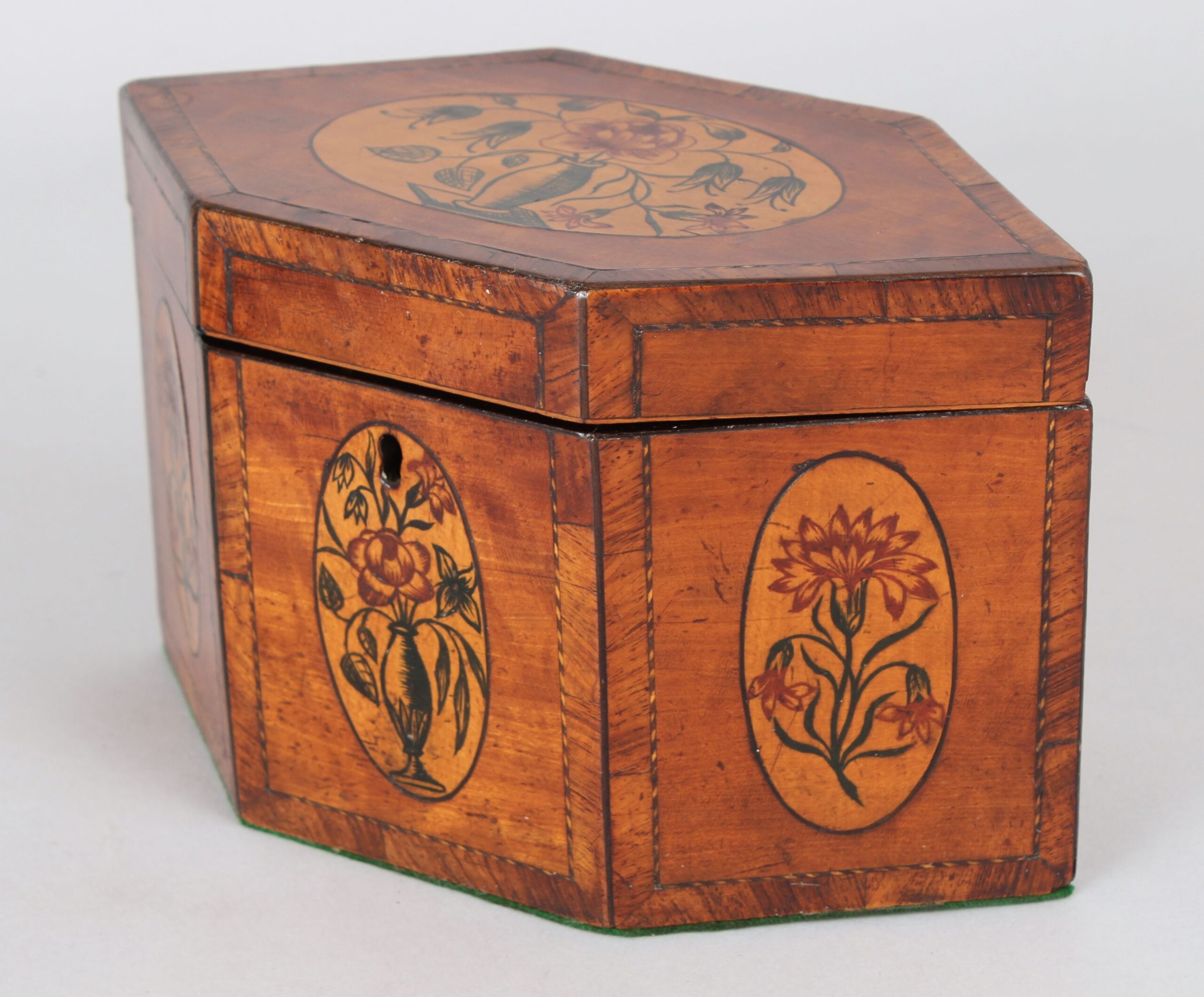 George III satinwood hexagonal tea caddy