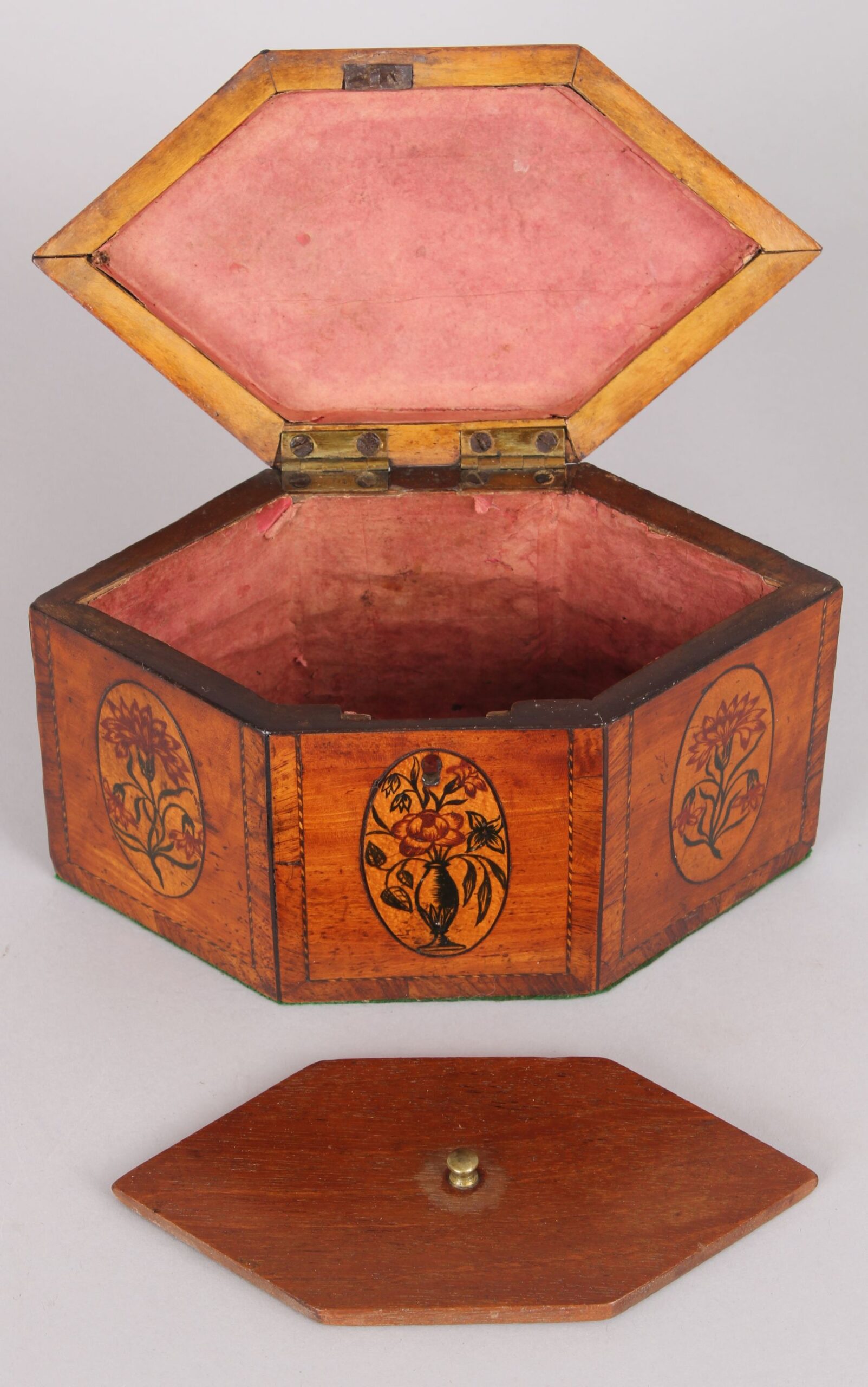 George III satinwood hexagonal tea caddy