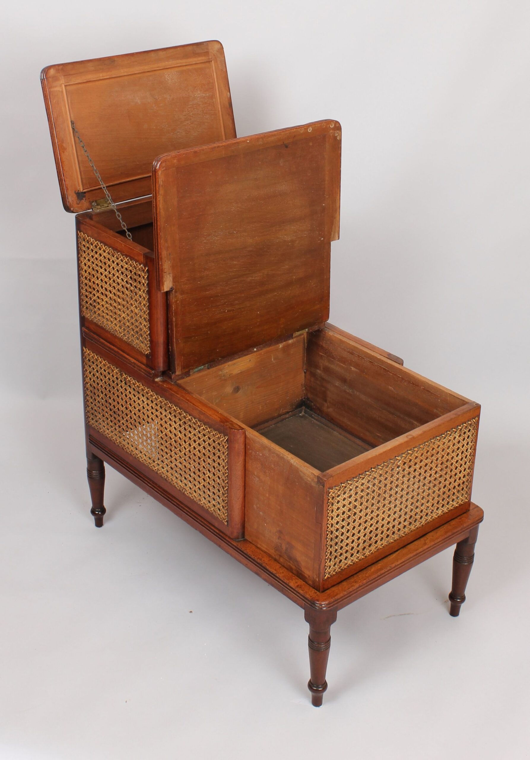 Fine and extremely rare pair of George III period mahogany and cane bed-steps
