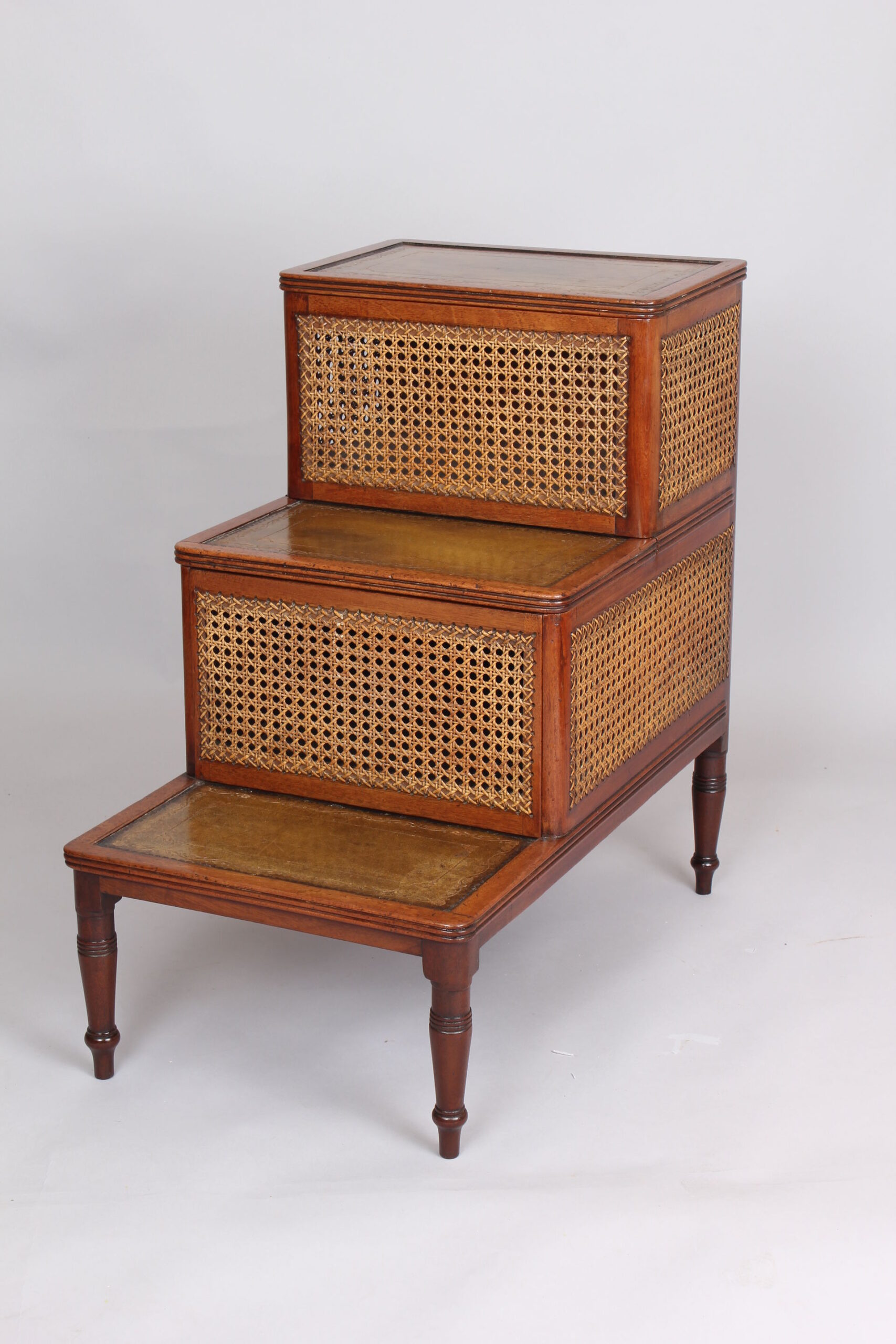 Fine and extremely rare pair of George III period mahogany and cane bed-steps