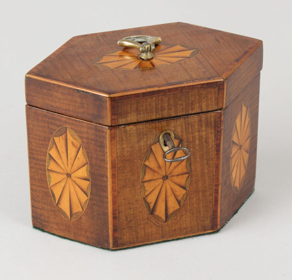 George III hexagonal harewood tea caddy