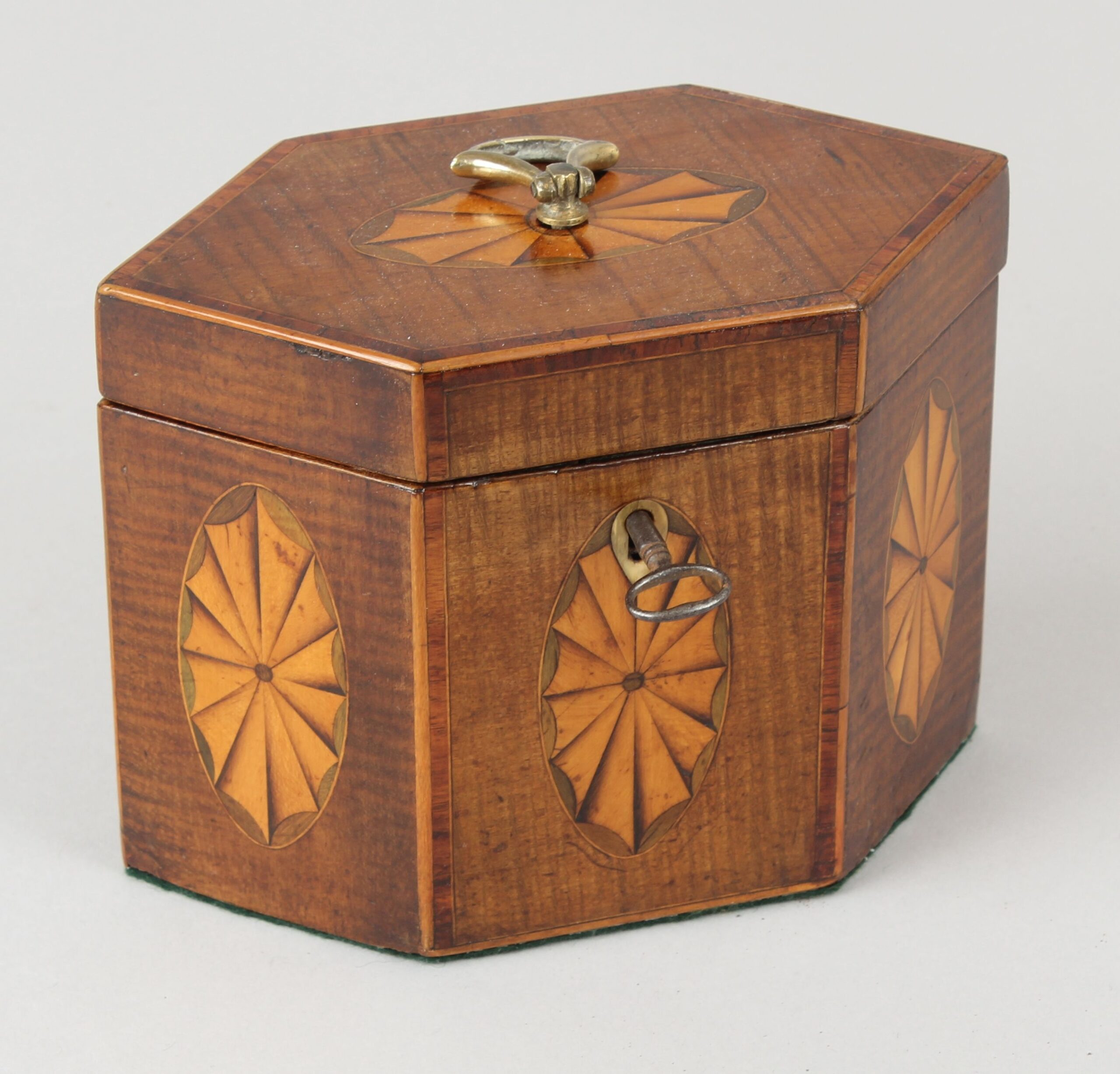 George III hexagonal harewood tea caddy
