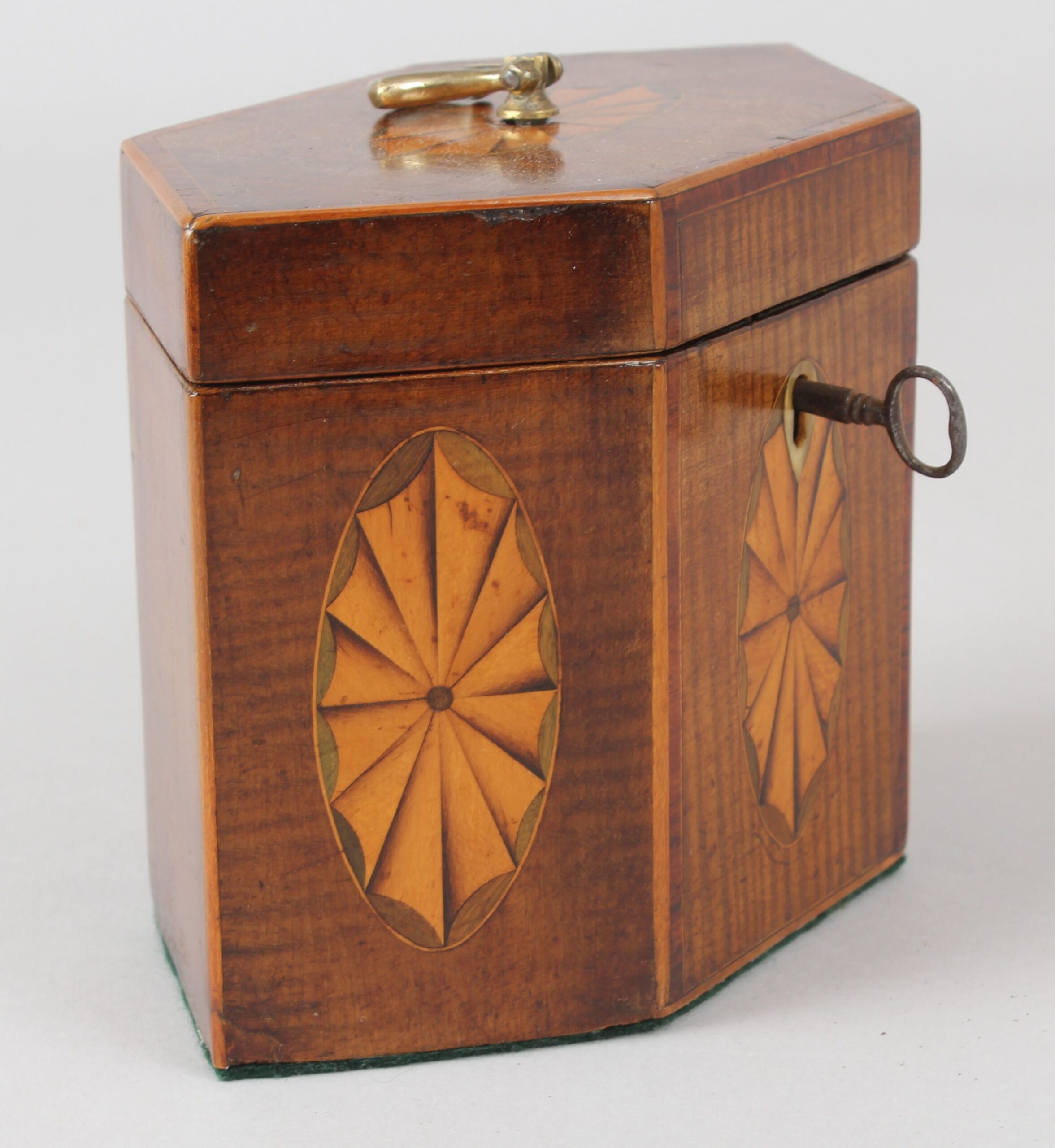 George III hexagonal harewood tea caddy
