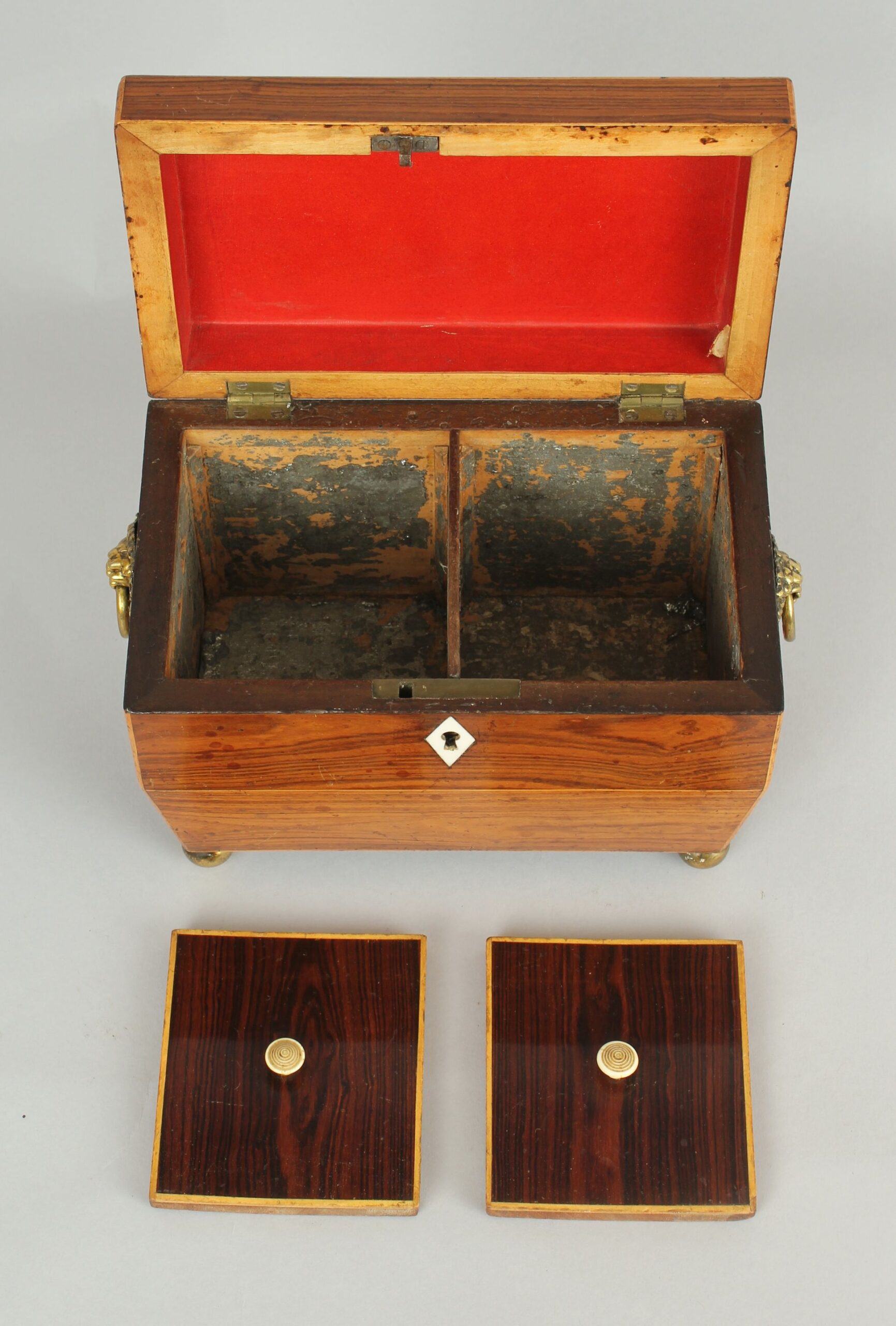 George IV period pale rosewood sarcophagus-shaped tea caddy