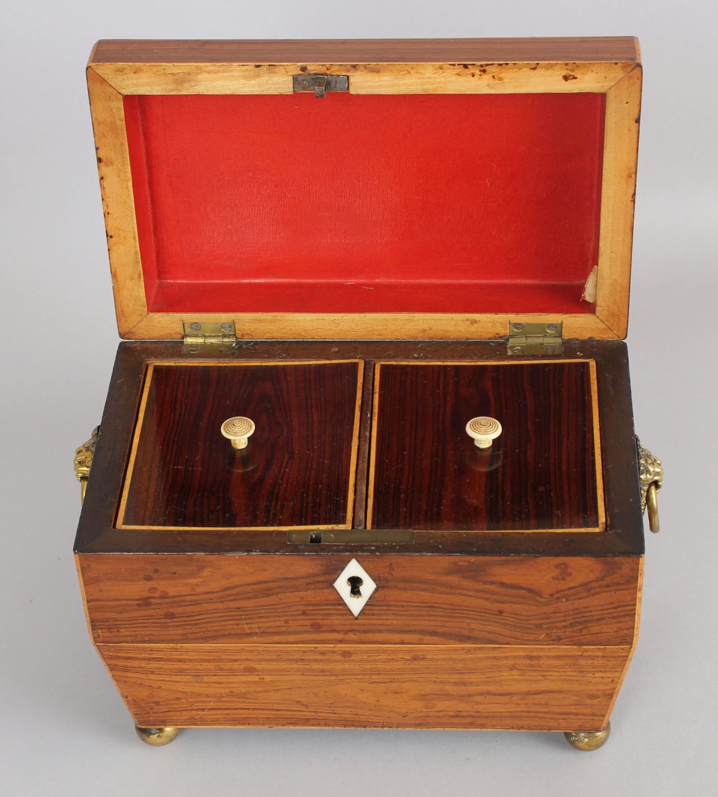 George IV period pale rosewood sarcophagus-shaped tea caddy