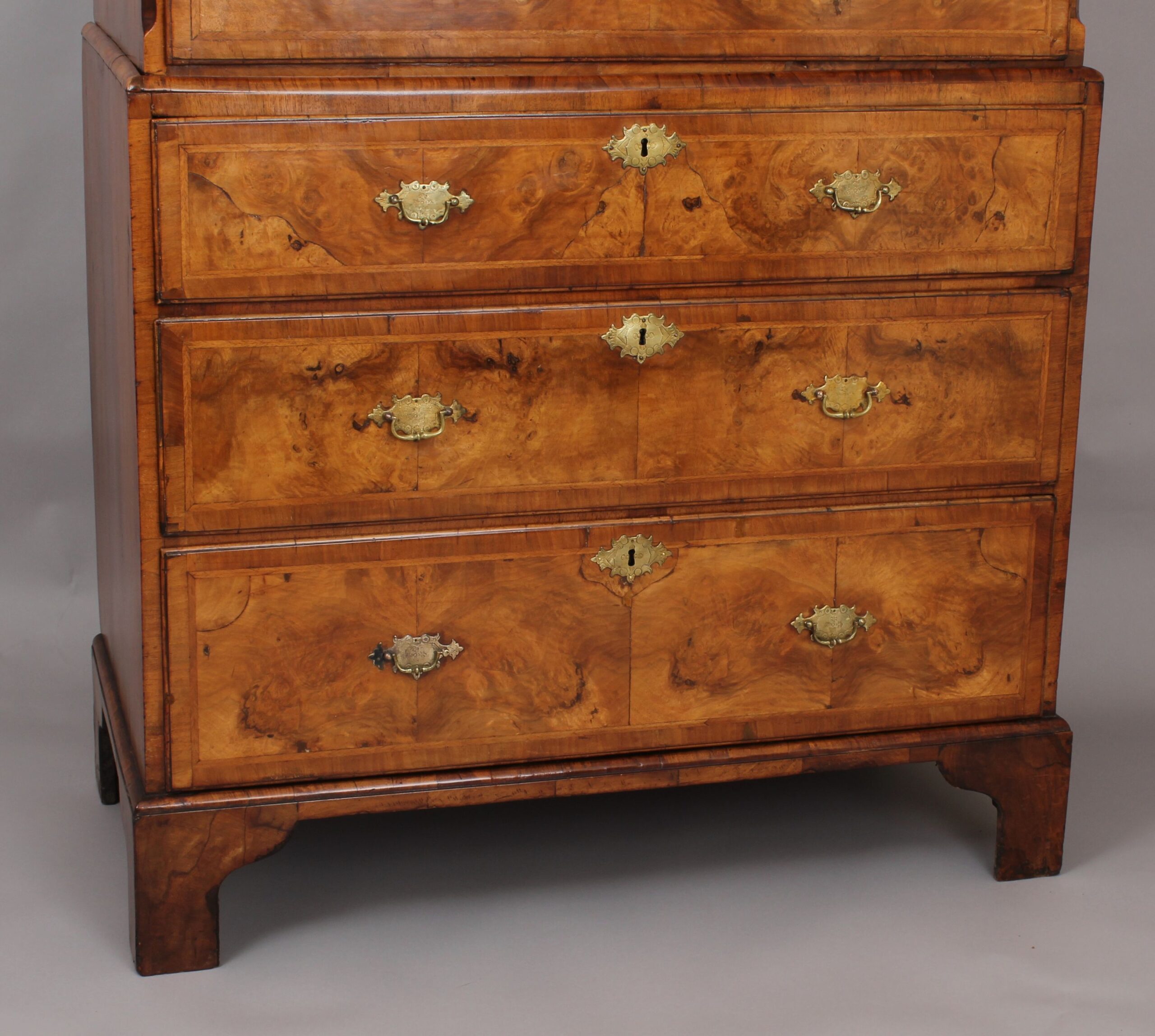 George I period walnut chest-on-chest of small proportions