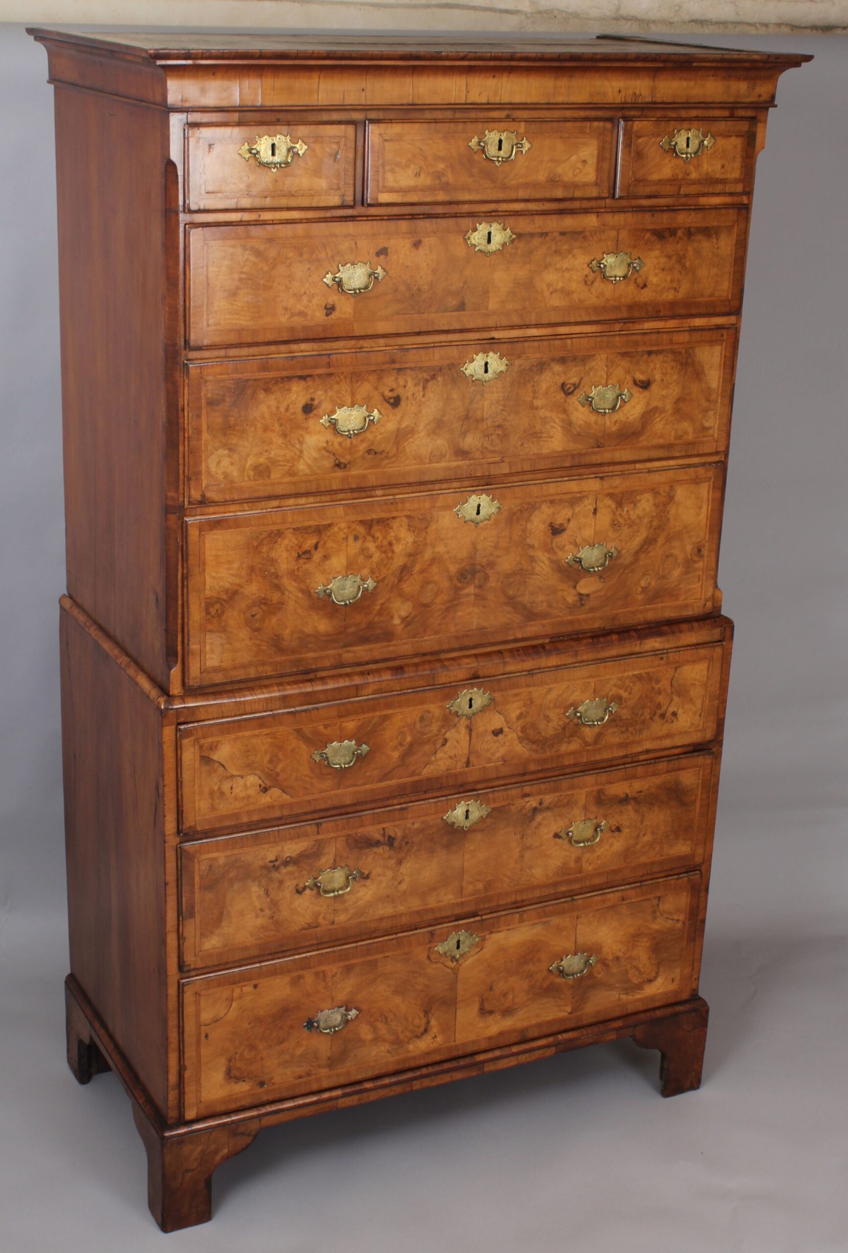 George I period walnut chest-on-chest of small proportions
